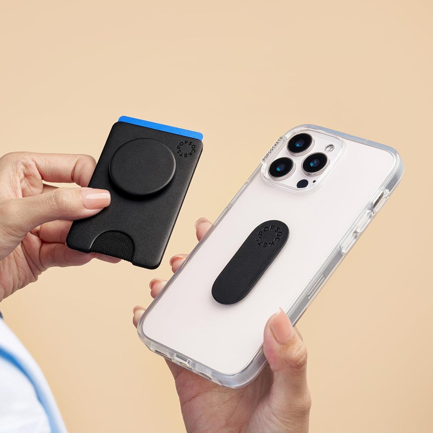 PopSockets Adhesive Phone Wallet and Card Holder with Grip, Black - Black