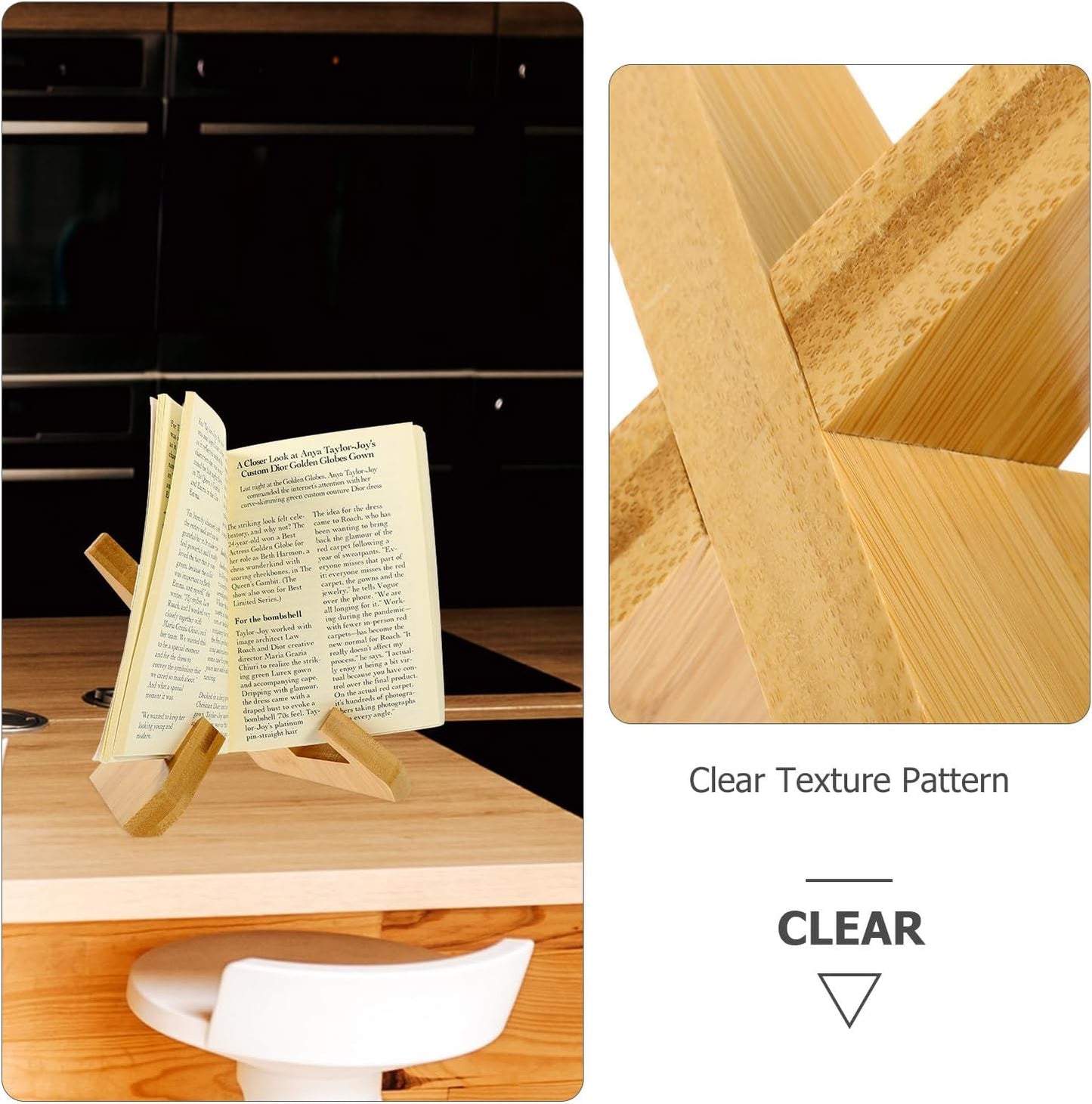 PRETYZOOM Wooden Cookbook Stand Portable Recipe Book Holder Color Multi-Function Kitchen Book Rack for Countertop Cooking and Tablet Support