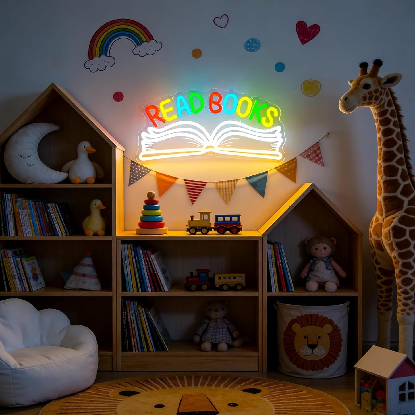 Read Books Neon Sign for Wall Decor, LED Dimmable Reading Book Neon Light Sign for Art Positive Bedroom Study Kids Room Library Classroom Reading Corner Decoration