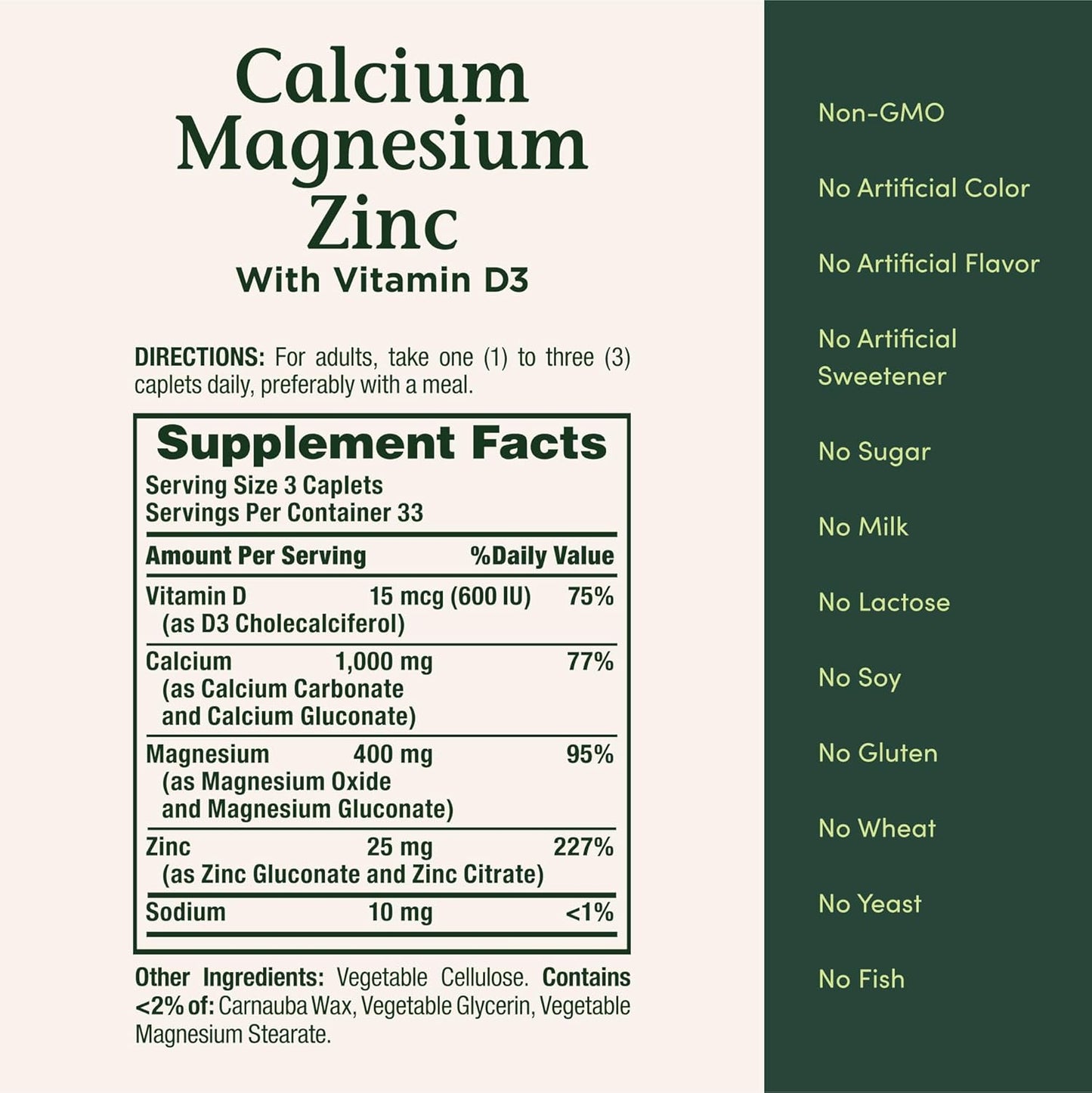 Nature's Bounty Calcium Magnesium & Zinc Caplets, Immune & Bone Health, Daily Supplement, 1000mg Calcium, 400mg Magnesium, 600 IU Vitamin D, Gluten Free, 100 Caplets