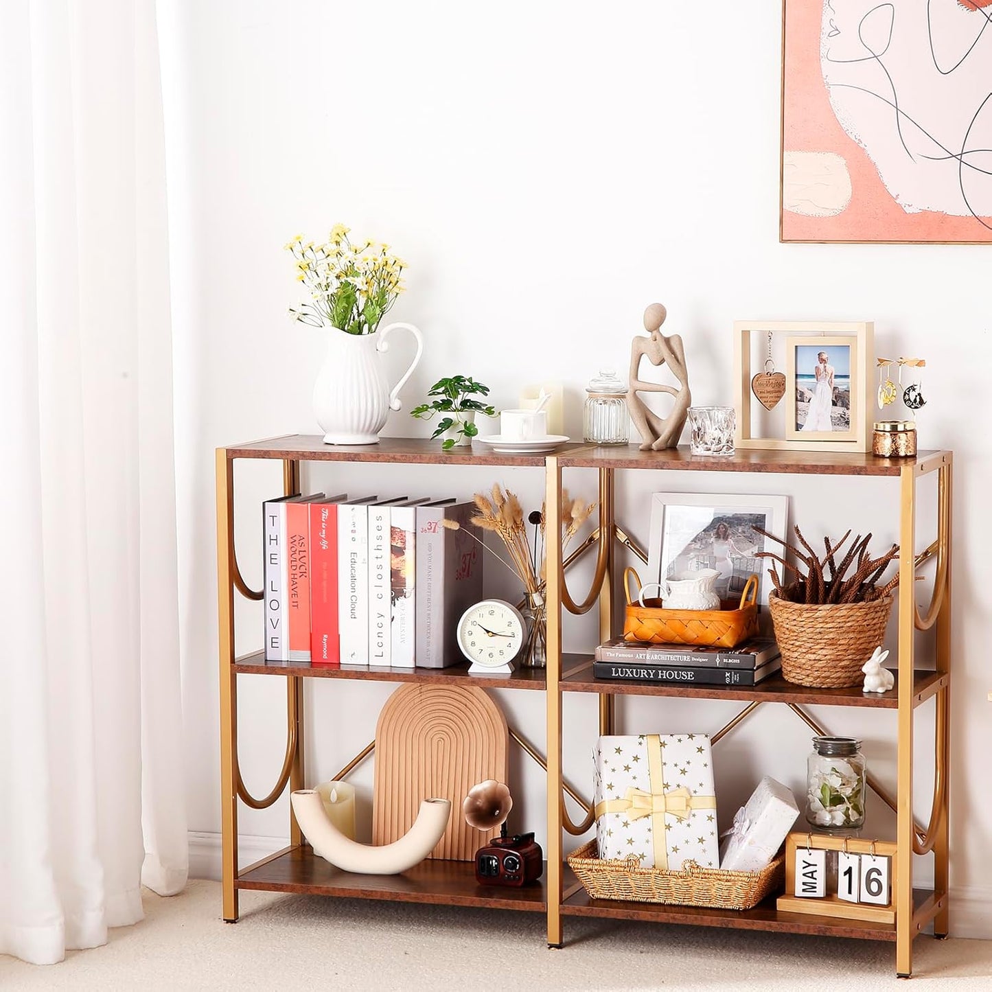 46.5" Rustic Console Table Behind Couch, 3 Tier Sofa Table with Storage Shelves, Modern Entry Table for Foyer Hallway Living Room Bedroom, 3 Shelf Bookshelf, Shoe Rack