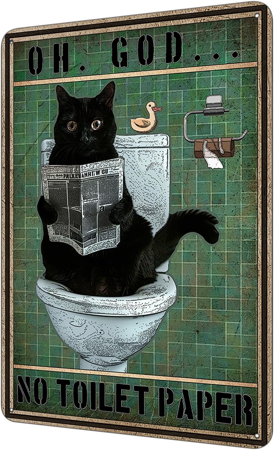 Vintage Funny Black Cat Sign, OH, GOD...NO TOILT PAPER Funny Cat Reading Newspaper in Bathroom Sign, Wall Decor for Bathroom Retro Tin Sign, Cat Decor For Cat Lovers 8 * 12″