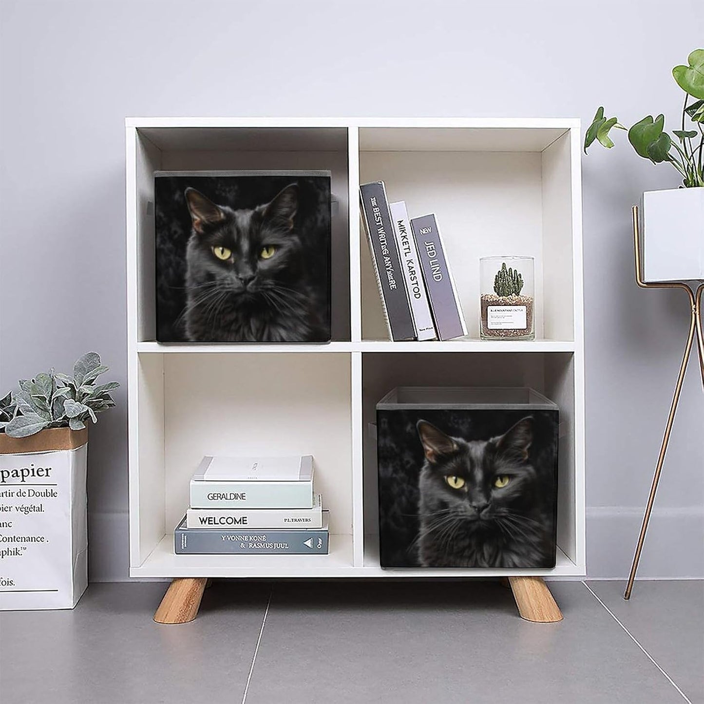 A Black Cat on A Black Background Storage Bins with Handles Fashion Large Storage Cubes Sturdy Foldable Storage Boxes Space-Saving Storage Baskets for Home Office Clothes Closet Organizers