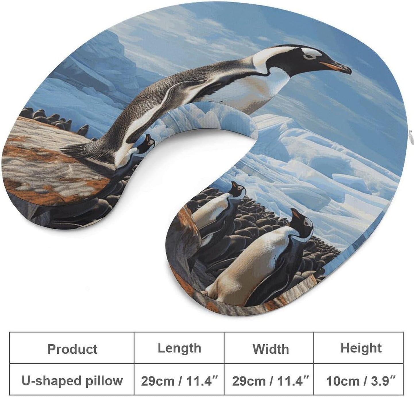 Penguin Print Neck Pillow Memory Foam U Shaped Pillows Portable Pillows for Shoulder Travel Head Support Pillow with Concealed Zipper for Airplane Car Home Office
