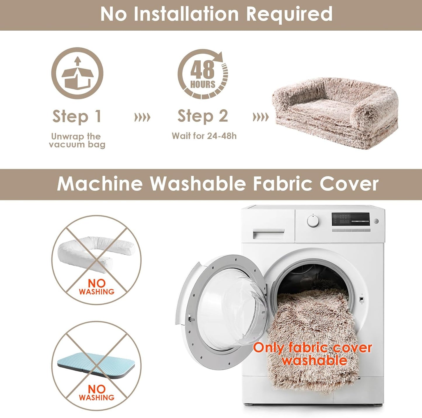 EHEYCIGA Foldable XXL Dog Bed for Large Sized Dog, 54"x38"x7.5" Faux Fur Fluffy Pet Couch Bed, Orthopedic Calming Memory Foam Big Pet Bed, Washable Pet Sofa Bed with Non-Slip Bottom, Faded Brown