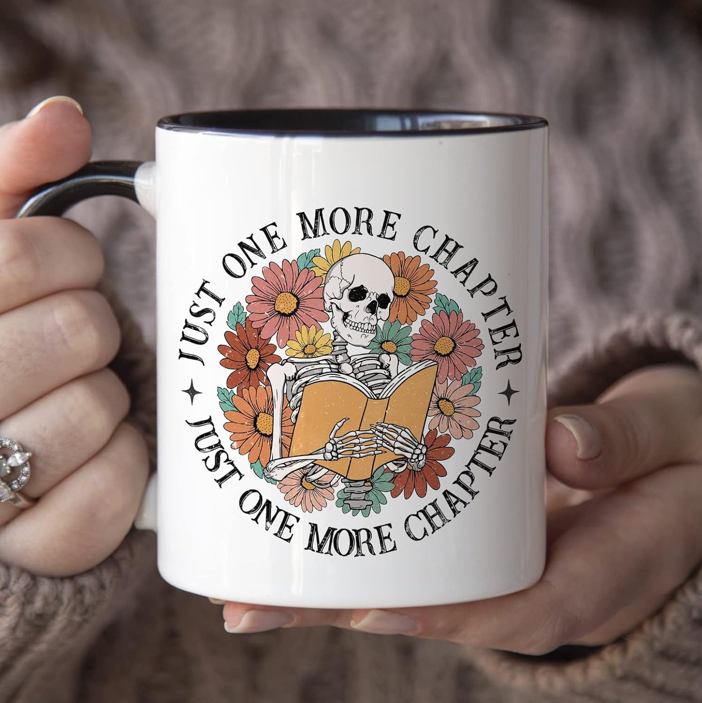 YouNique Designs Just One More Chapter Mug, 11 Oz, Bookish Gifts, Book Lovers Gifts, Librarian Gifts for Readers Book Lovers Women, Book Club Gifts for Women, Book Mug, Bookworm Gifts (Black Handle)