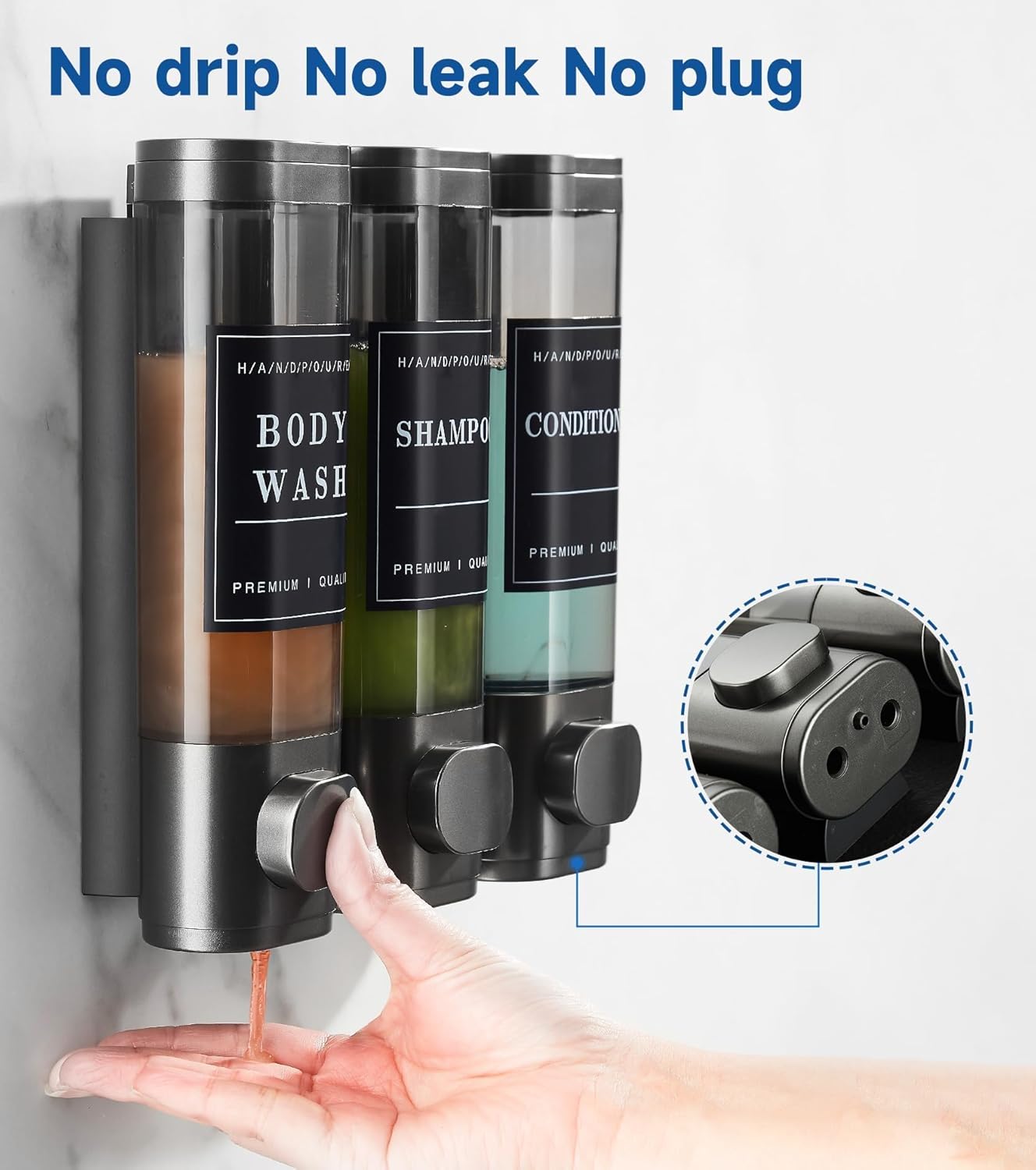 Shower Soap Dispenser Wall Mounted No Drill Shampoo Dispenser for Shower Wall Shampoo and Conditioner Dispenser Bathroom Hotel 3 * 300ml Gungray with Labels