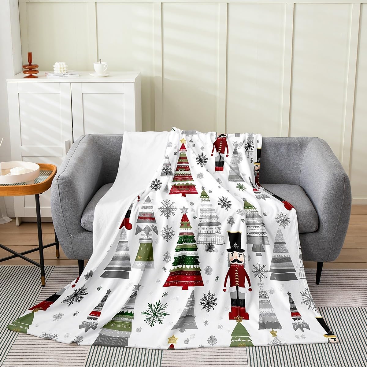 Feelyou Red Nutcracker Fuzzy Blanket Throw 50"x60" Christmas Tree Flannel Fleece Throw Blanket for Sofa Couch Royal Guarder Merry Christmas Xmas All Season Bed Blanket Snowflake Plush Blanket