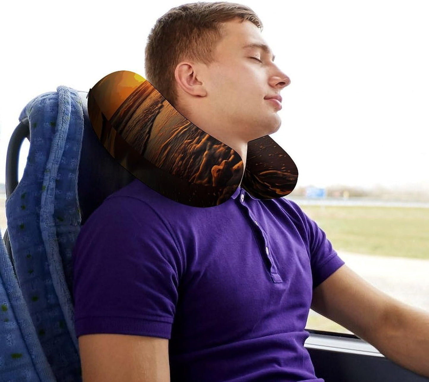 Orange Sunrise Beach Neck Pillow Memory Foam U Shaped Pillows Portable Pillows for Shoulder Travel Head Support Pillow with Concealed Zipper for Airplane Car Home Office