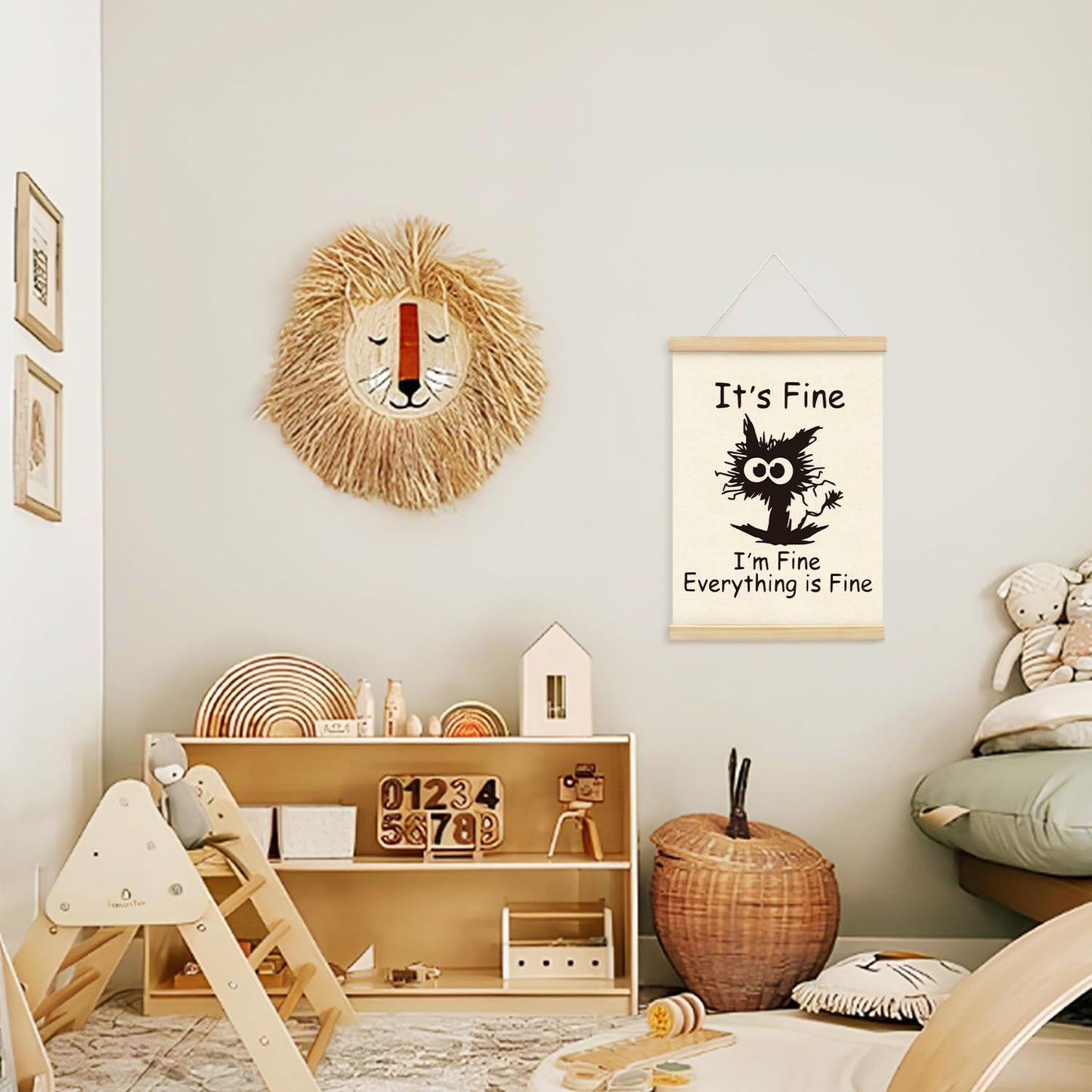 Mtrgdn Funny Office Wall Decor,I'm Fine Everything is Fine Poster Hanger Frame,Funny Black Cat Wall Hanging Decor for Office,12x16 Inch