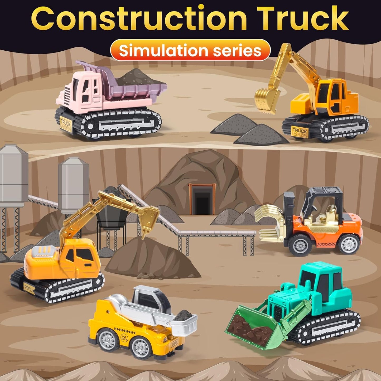 Oriate Diecast Construction Trucks Toys For Boys Girls Age 3 4 5 6 Years Old, Pull Back Cars Set For Engineering Kids,Sandbox Travel Mini Metal Toy Truck Excavator, Christmas Birthday Class Kids Gifts