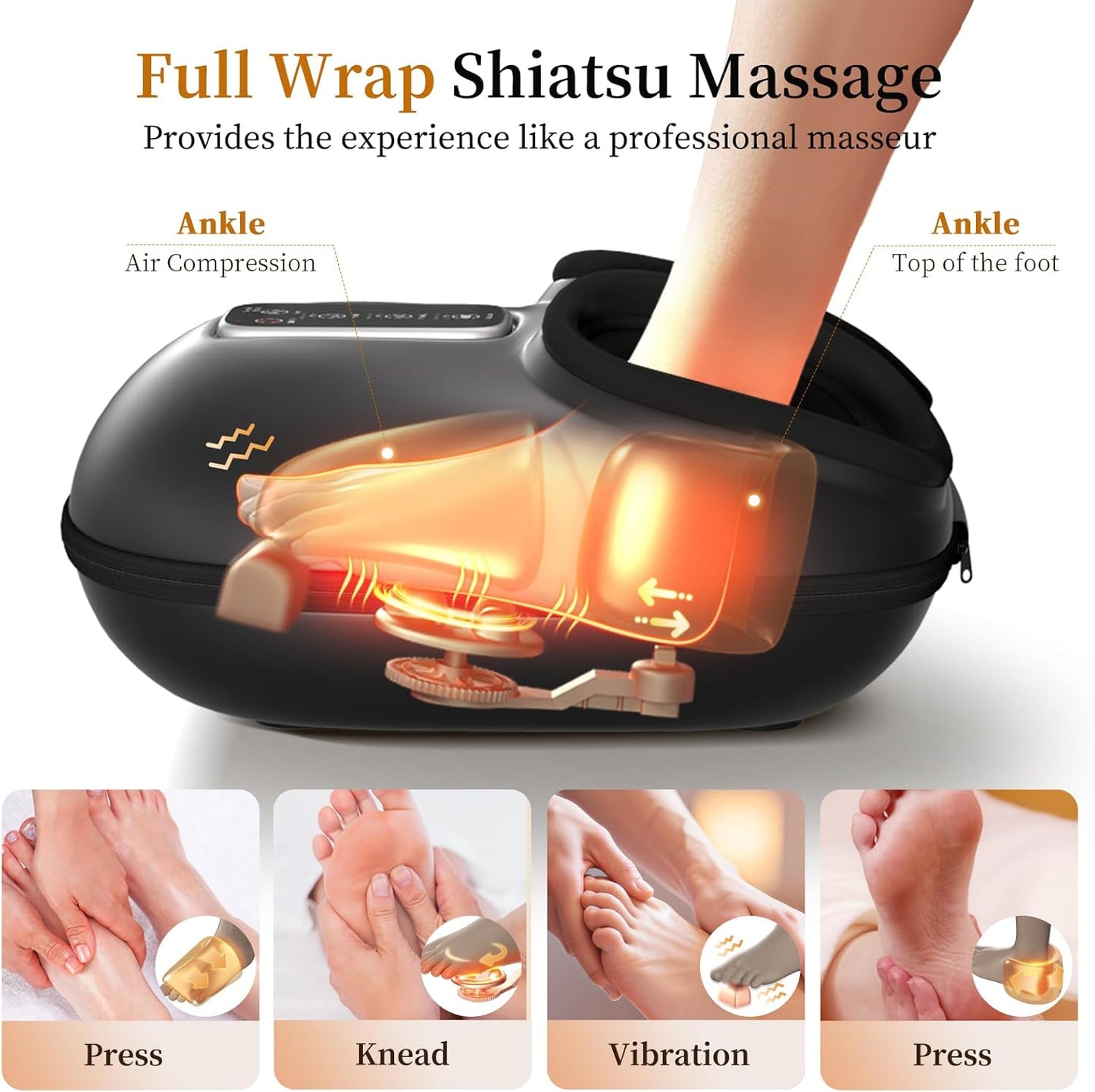 The Foot Massager with Heating, Rolling and deep Massage Functions is Suitable for Foot Massage, Relieving Pain, eliminating Fatigue and Treating Plantar Fasciitis.
