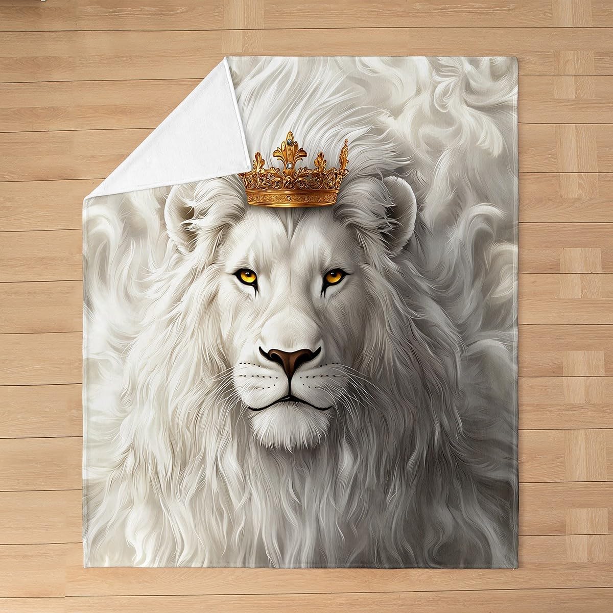 Feelyou White Lion Fuzzy Blanket Throw 50"x60" Safari Print Flannel Fleece Throw Blanket for Sofa Couch Animals Fur Print All Season Bed Blanket Plush Blanket（No Real Fur）