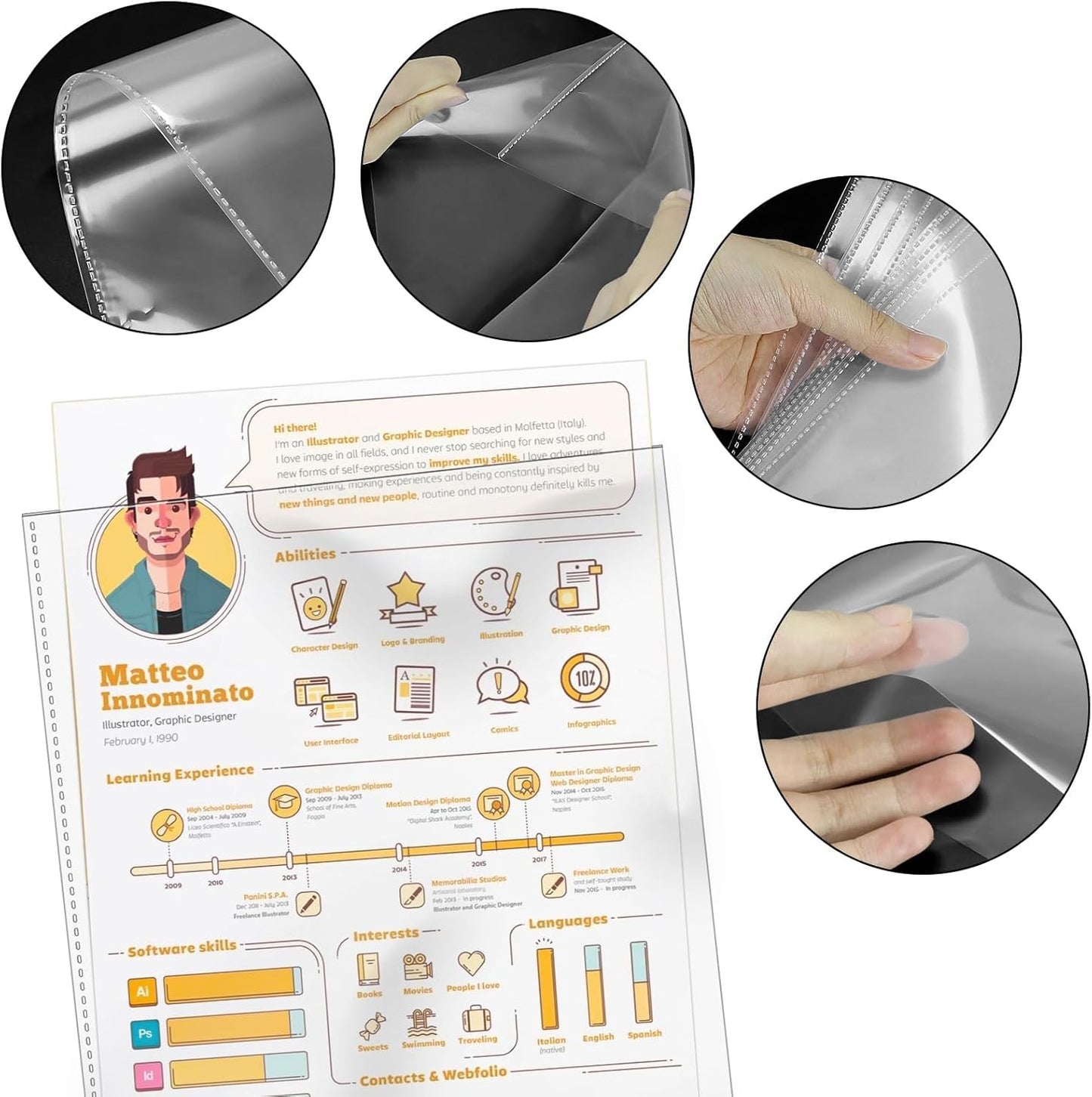 150 Pack No Holes Plastic Sleeves for Paper 8.5x11 Inch, Letter Size Clear Heavy Duty Paper Sleeves, Sheet Protectors for Documents, Artworks, Pictures, Cards (150Pcs)