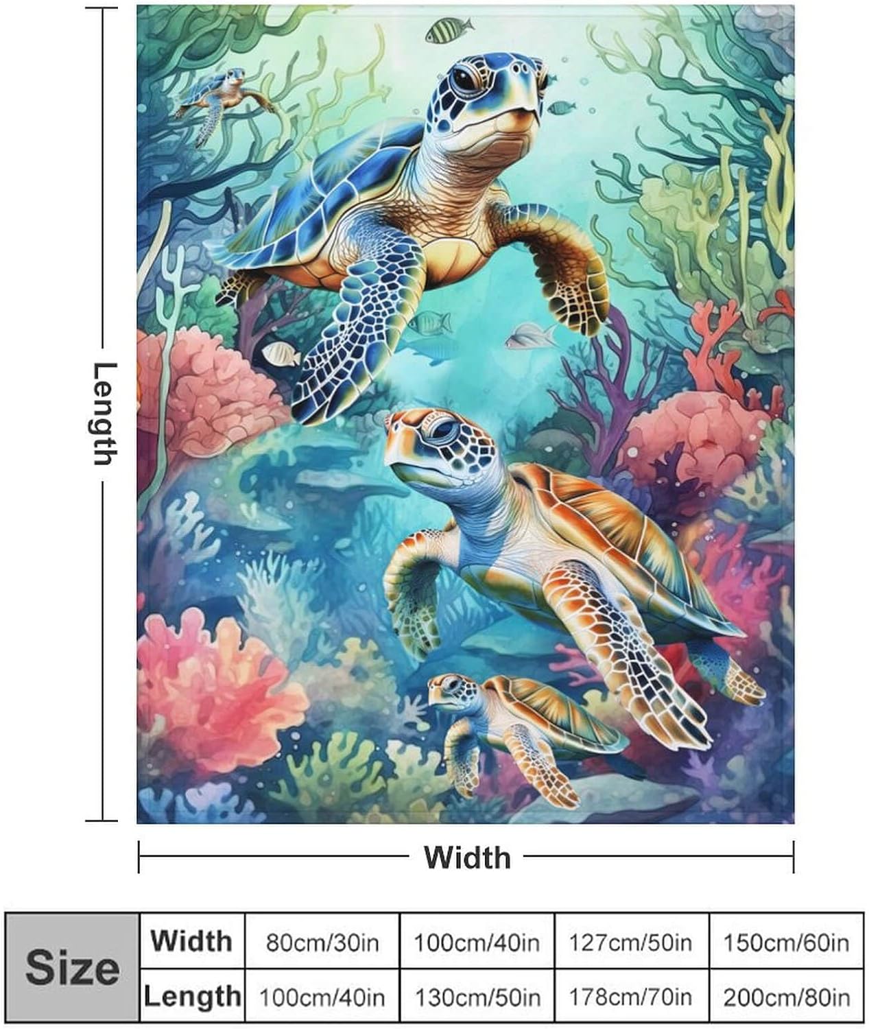 Soft Flannel Sea Turtle Blanket for Teens Adults Women Men - Warm Throw Blanket for All Season Lap, Chair, Sofa - 70"x50"
