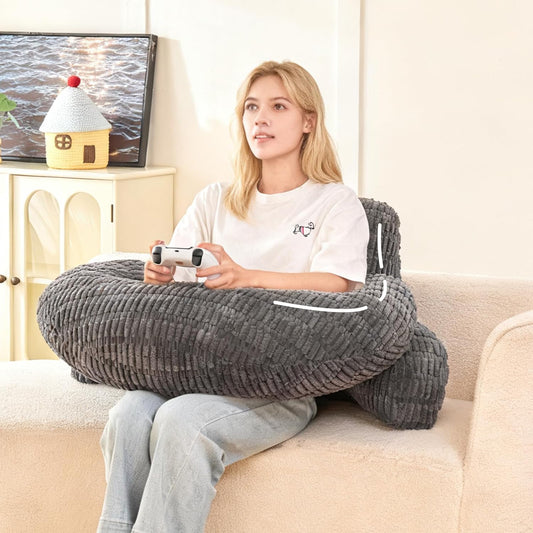 Back Pillow for Bed Sitting Up,U Shaped & Back Support Pillow for Bed,19" Backrest with Lumbar&Arm Support,Comfy Corduroy Fabric,Lap Pillow for Gaming/Reading/Watching TV,Grey