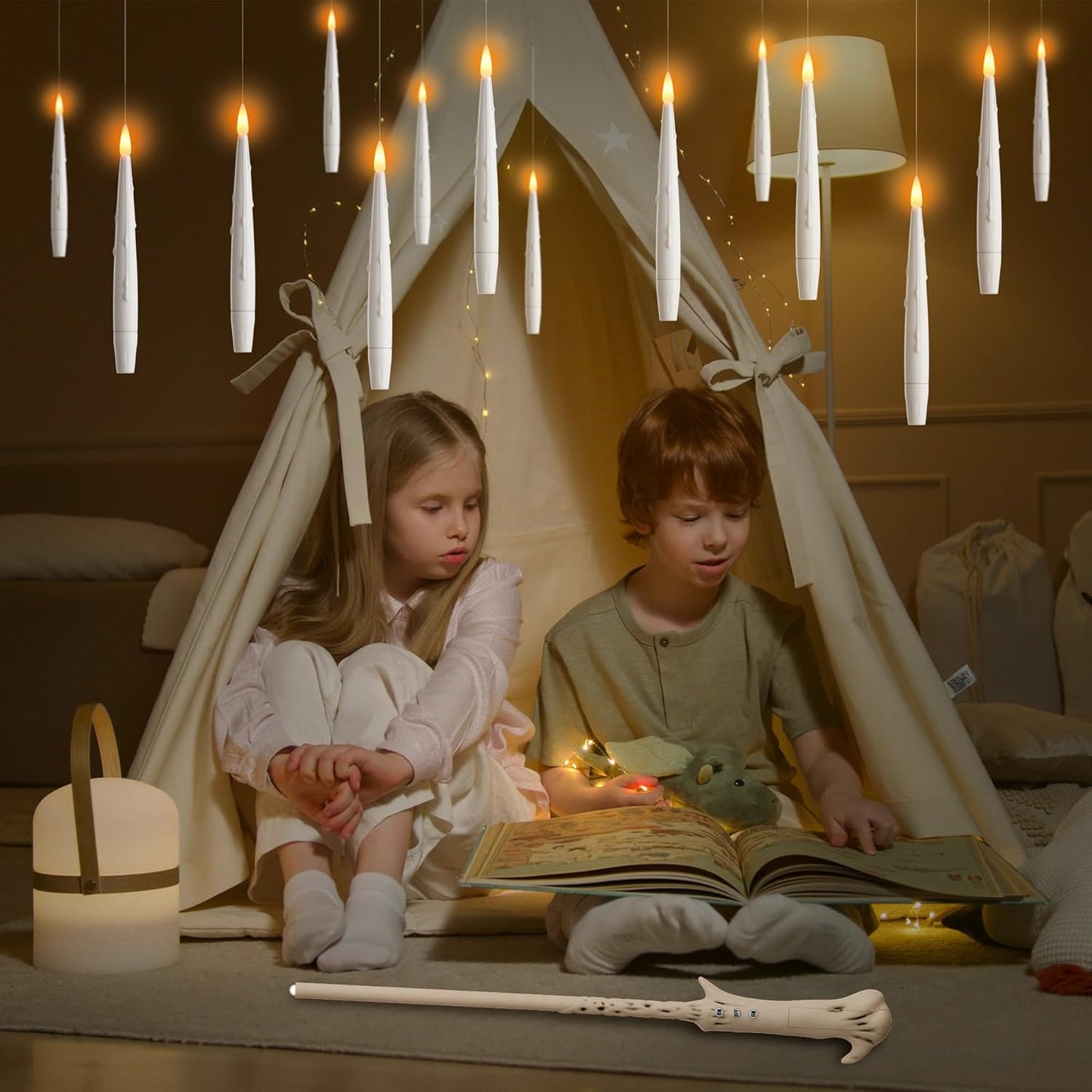 Magic Hanging Floating LED Candles - 12 PCS Battery Operated Electric Taper Candles for Halloween & Christmas Parties