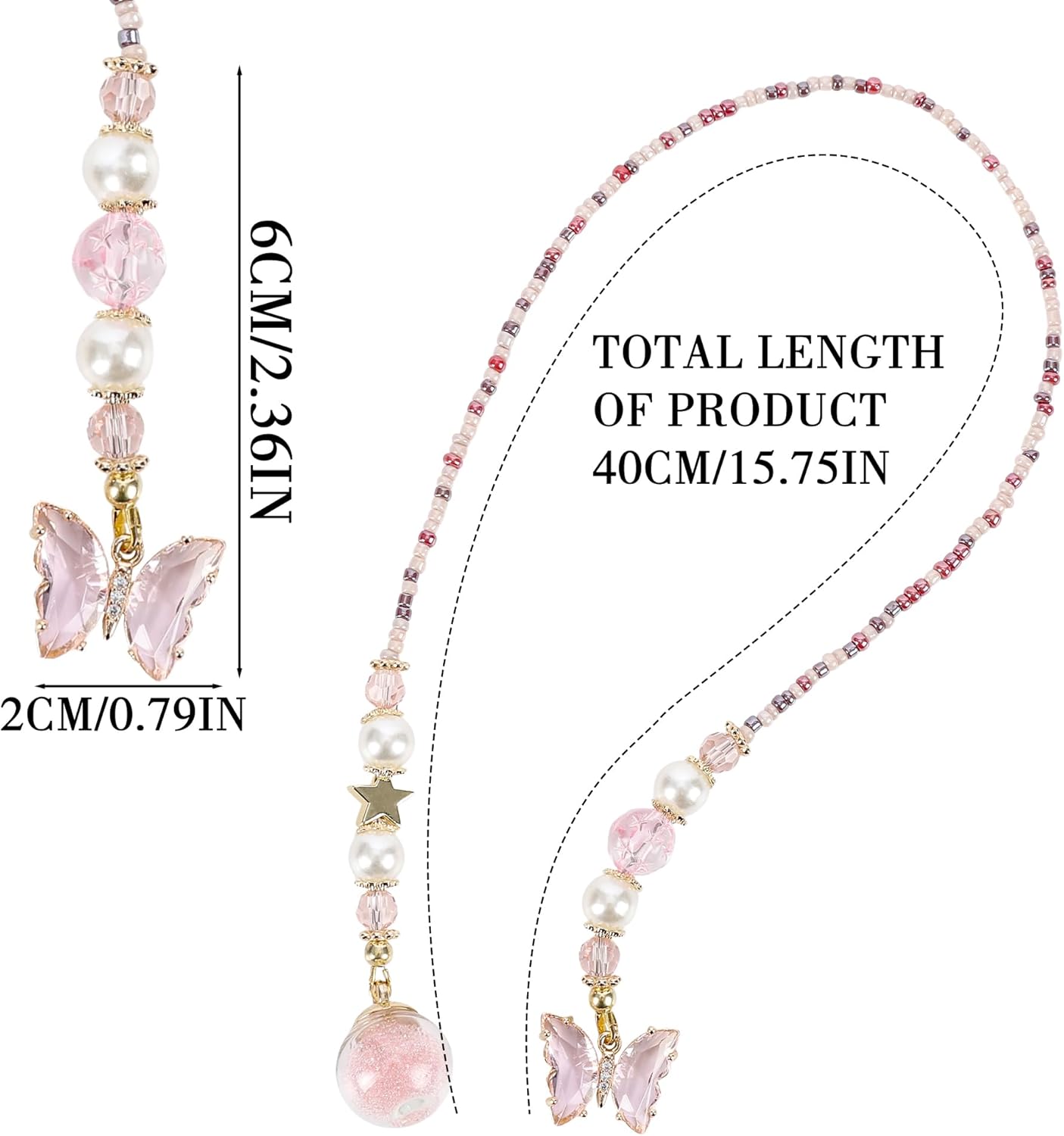 Fantasy Butterflies Bookmark Gifts - Pink Cute Aesthetic Beaded Bookmarks for Women Girls Book Lovers Crystal Bead Chain Page Marks School Office Reading Accessories Bookish Gift for Birthday