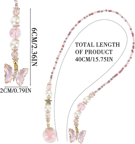 Fantasy Butterflies Bookmark Gifts - Pink Cute Aesthetic Beaded Bookmarks for Women Girls Book Lovers Crystal Bead Chain Page Marks School Office Reading Accessories Bookish Gift for Birthday