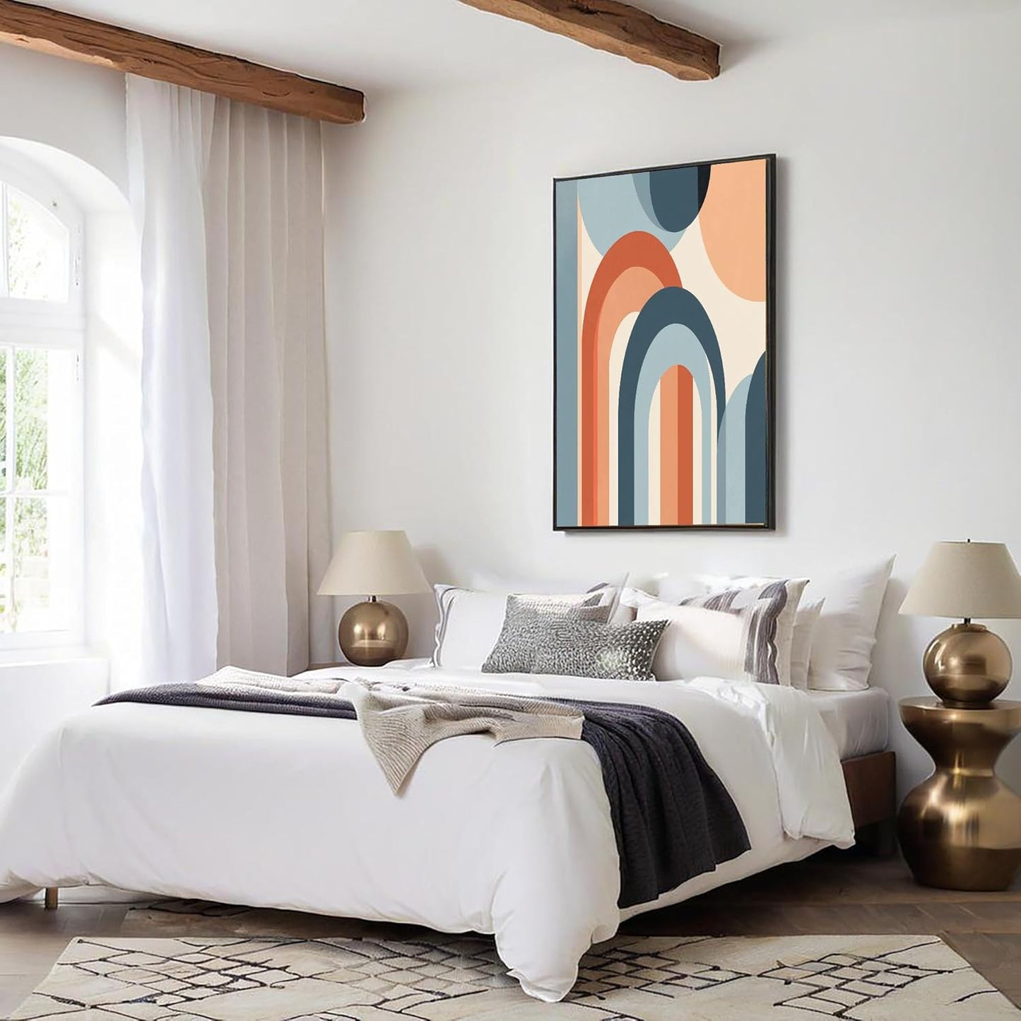 GDJSMIN Modern Art Style Wall Art, Abstract Geometric Blue Graphics Poster For Reading Room Living Room Decor 12X 16 Inch Unframed