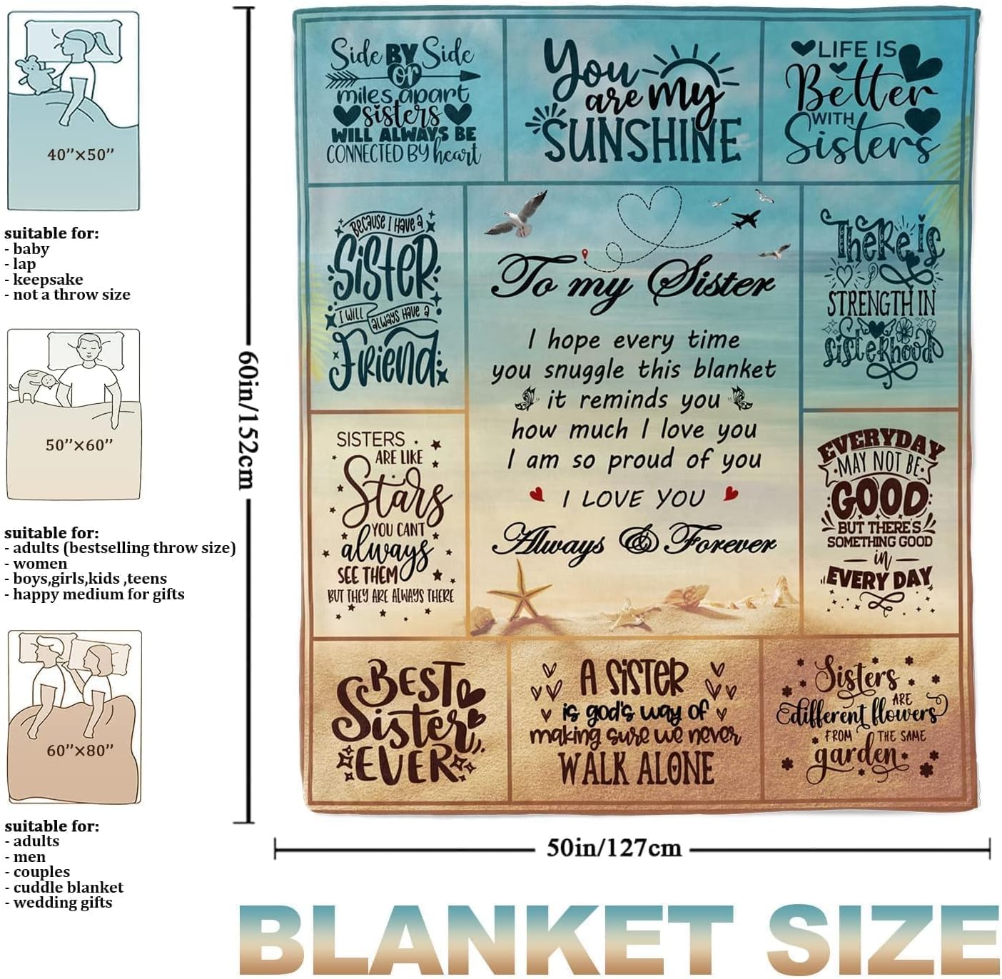 Sister Gifts Blanket, Sister Birthday Gifts Ideas, Birthday Gifts for Sisters, Best Sisters Ever Gift for Women, Mothers Day Christmas Big Sis Gifts Soft Flannel Throw Blanket 60"X50"