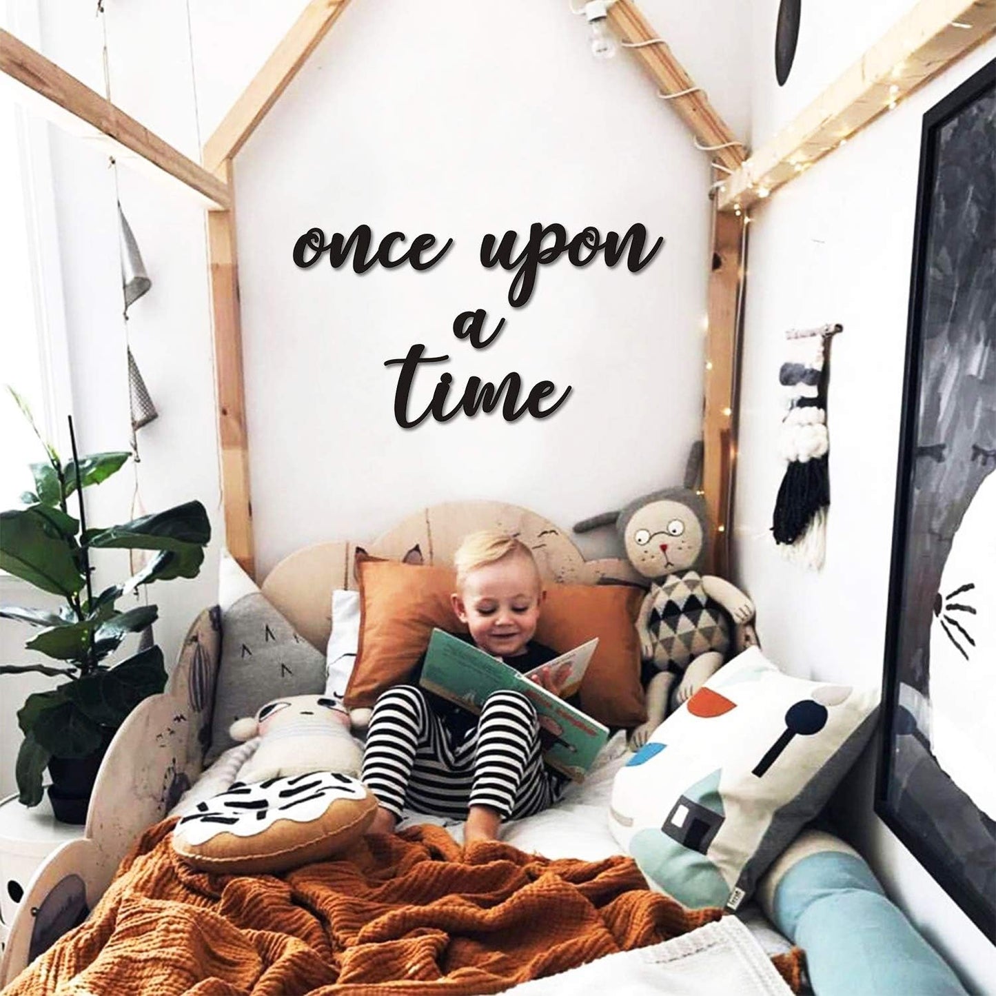 Huray Rayho Once Upon a Time Wood Sign Nursery Wall Decor Words Art Hanging Decor for family Bookshelf, Reading Nook, Daycare, Classroom - Baby Shower Birthday Gift Ideas for Kids Toddlers Boys Girls