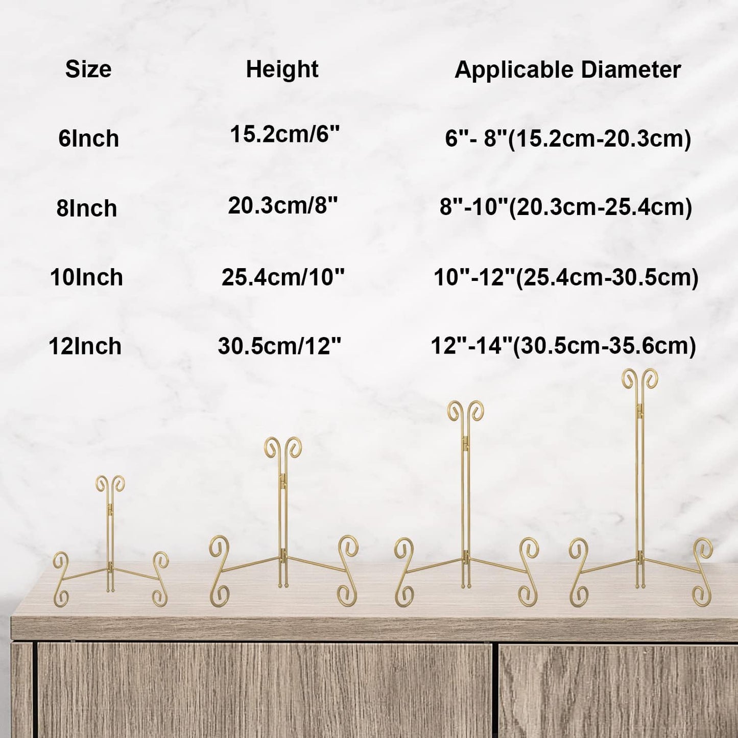 Plate Stand, Black and Gold 2-Pack 6 Inch Iron Easel Stand for Display, Plate Holder for Decorative Plates, Plaque, Photo Frame, Artwork and Collectibles