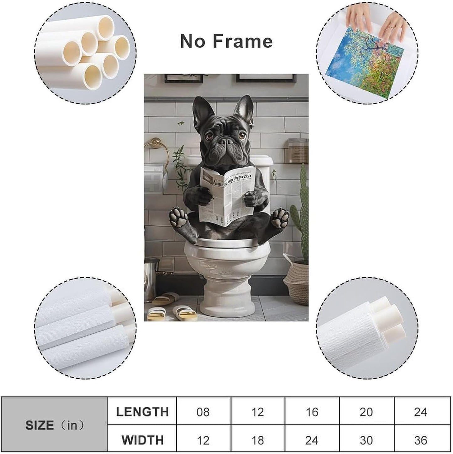 JHXNJDPOST Humorous French Bulldog Poster on Toilet Reading Newspaper Canvas Wall Art Aesthetic Decorative Painting Living Room Restaurants, Pool Halls And Hotelsstyle-13 12x18inch(30x45cm)