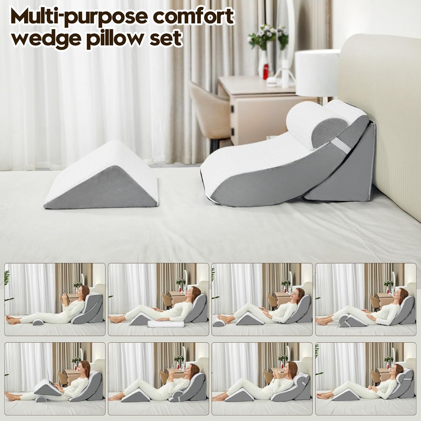 4pcs Wedge Pillow Set for After Surgery,Wedge Pillows for Back Pain Relief and Leg Pain,Wedge Pillow for Legs Swelling,Back Support, Post Surgery Recovery