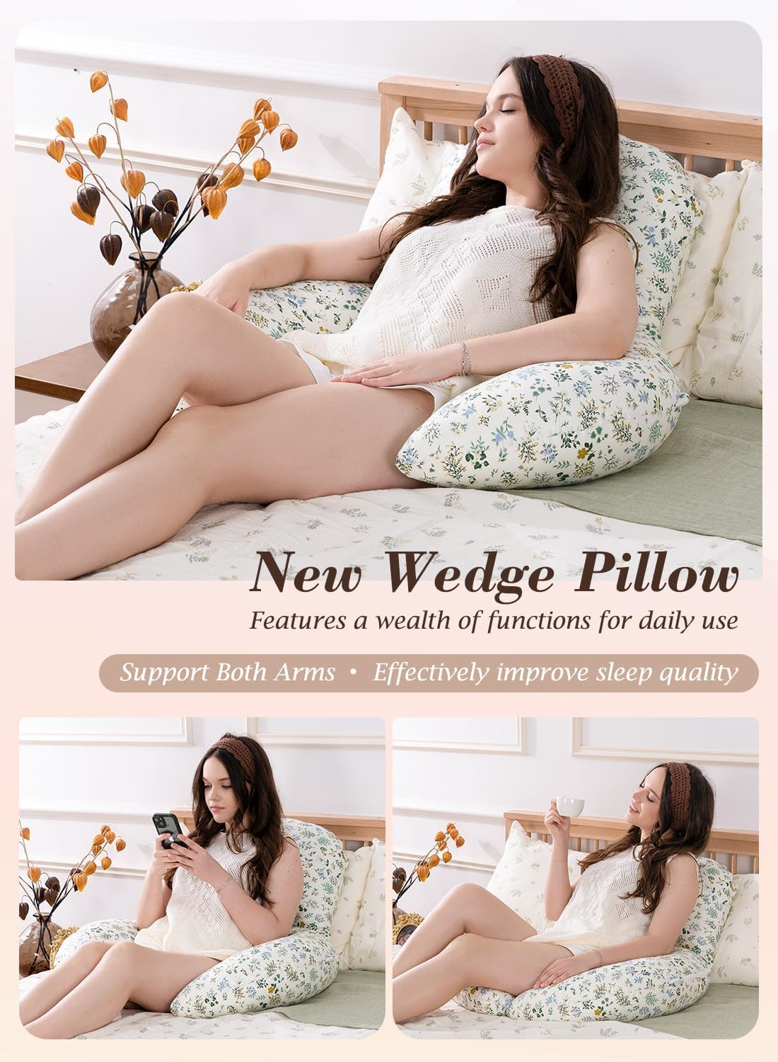 INSEN Wedge Pillow Set for Sleeping and After Surgery, Use for Acid Reflux, Reading and Relaxing, Headboard Pillow for Sitting in Bed