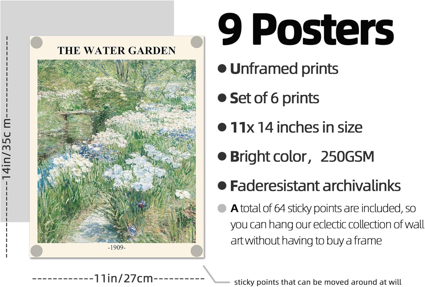 ZYLORI Sage Green Wall Art Set of 9-11x14 Unframed Vintage Floral Botanical Posters, Aesthetic Room Decor Prints for Bedroom, Living Room, Bathroom
