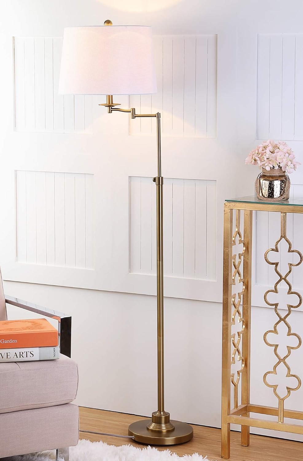SAFAVIEH Lighting Collection Nadia Traditional Farmhouse Swivel Swing Arm Gold 64-inch Adjustable Height Living Room Bedroom Home Office Standing Floor Lamp (LED Bulb Included)
