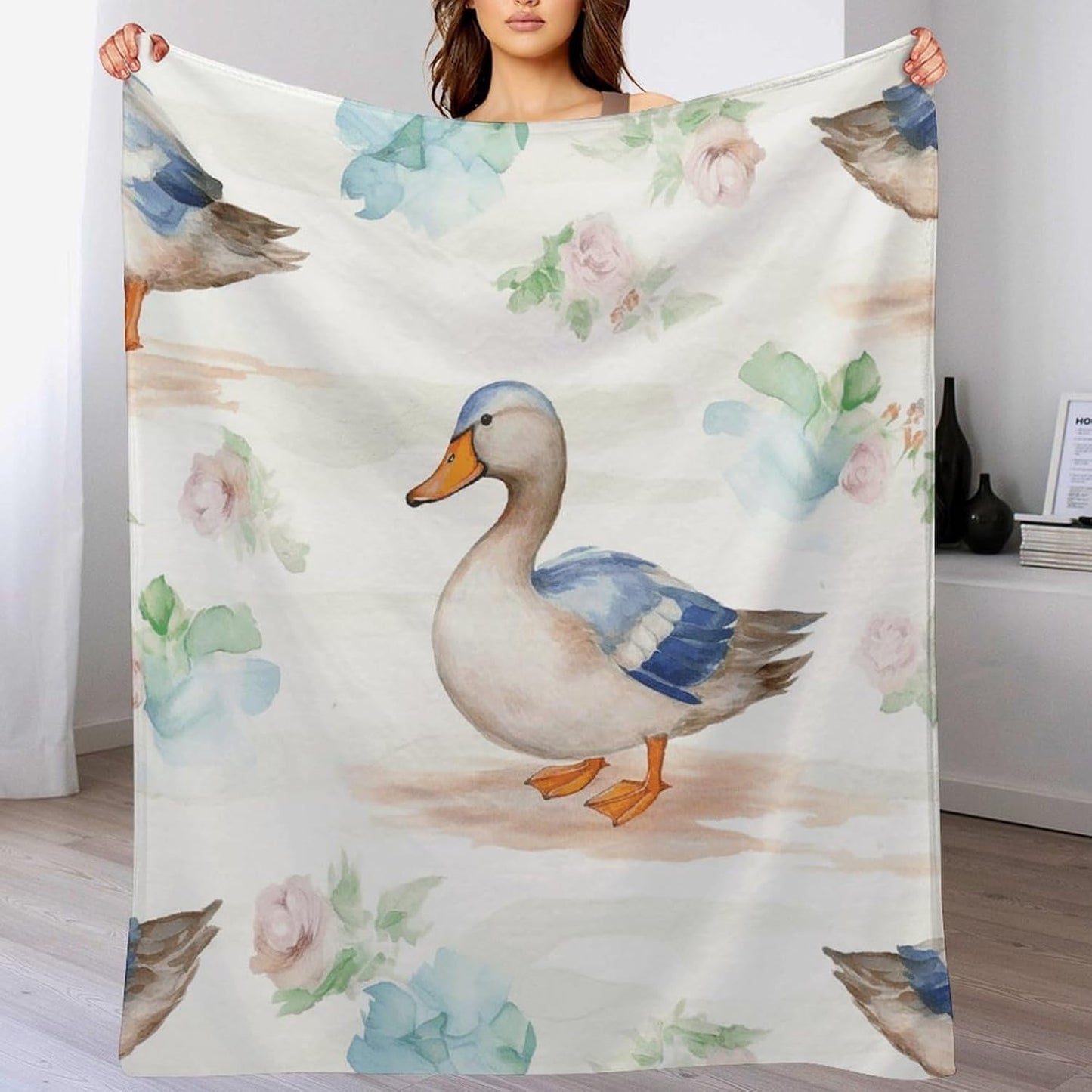 Watercolor Duck Throw Blanket for Couch Super Soft Warm Lightweight Throw Blankets Cozy Flannel Bed Blanket Cute Decorative Blankets for All Seasons Home Decor Gift 30"*40"（76 * 100cm）