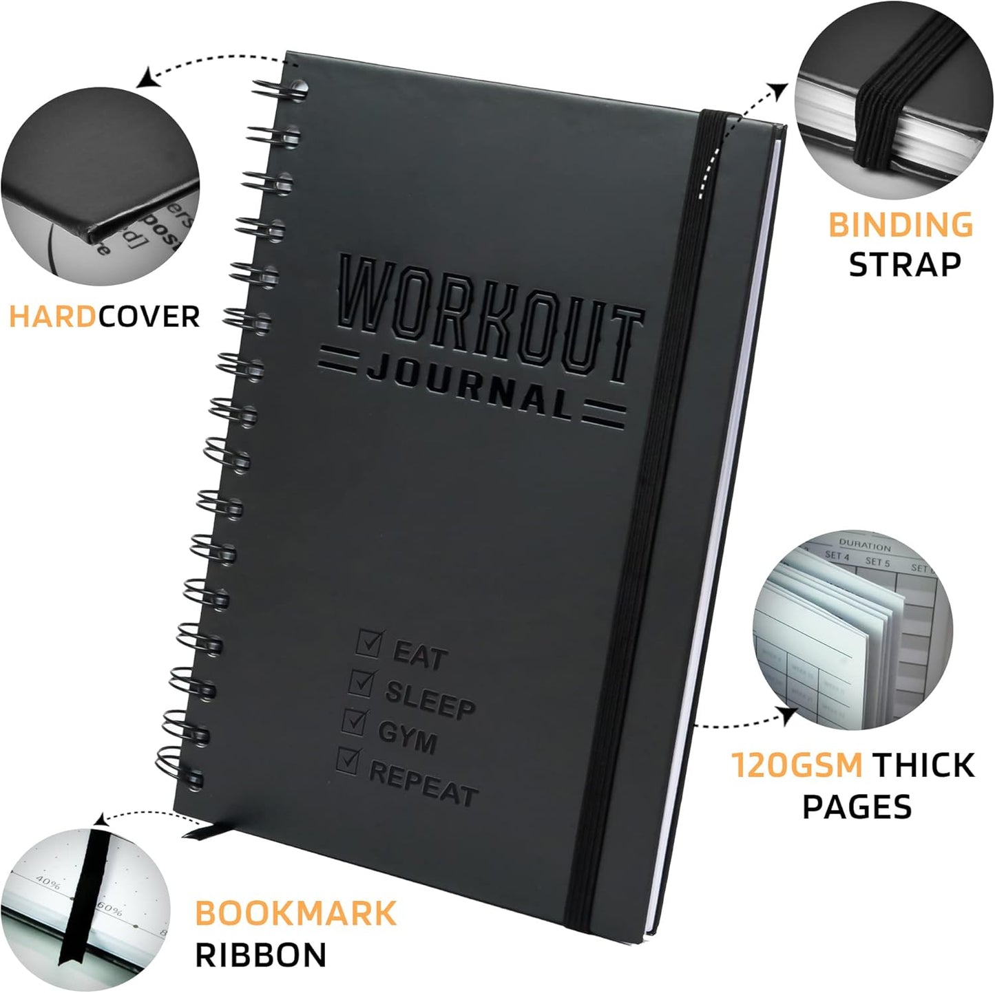 Nextnoid Hardcover Fitness Journal Workout Planner for Men & Women - A5(5.7" x 8.3") Sturdy Workout Log Book to Track Gym & Home Workouts