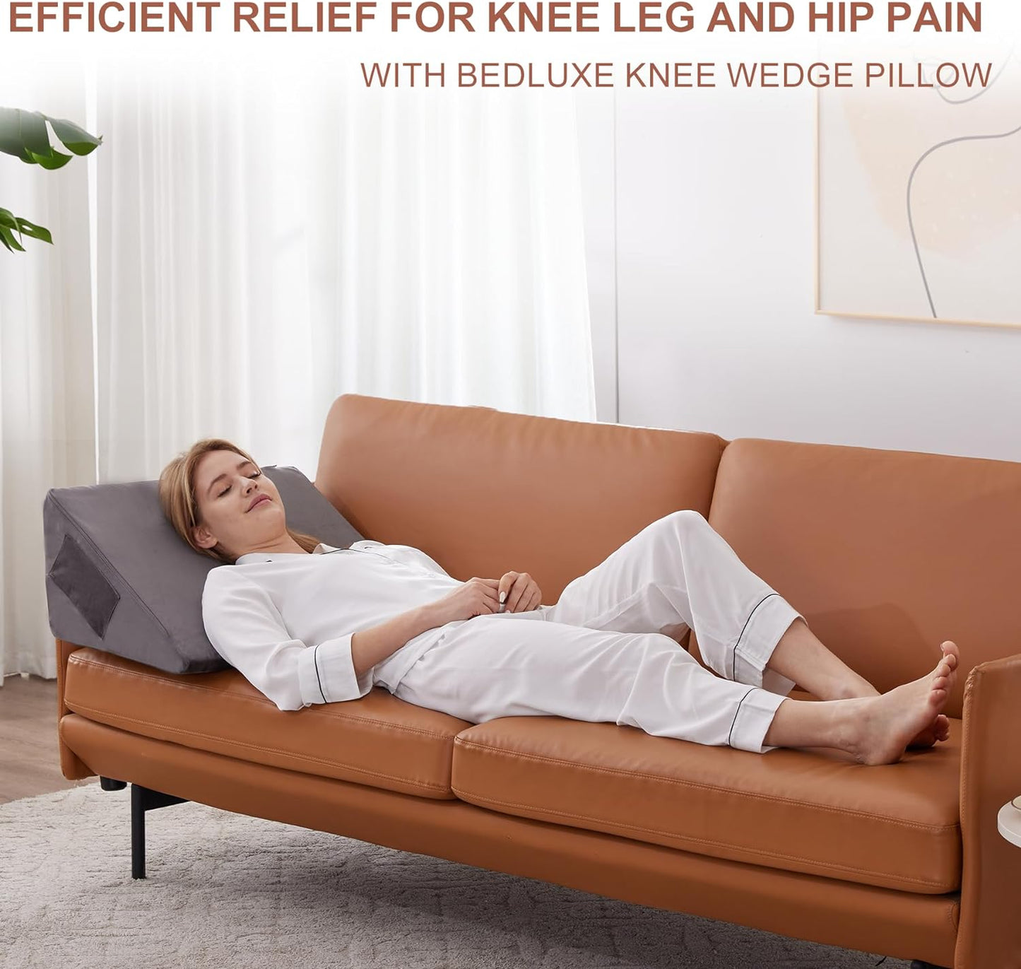 Knee Pillow for Back Sleeping, Leg Pillow Knee Wedge Pillow, Memory Foam Wedge Pillows for Legs After Surgery, Triangle Pillow for Knee Support, Leg Elevation, Knees Hip Back Pain Relief, Short Plush
