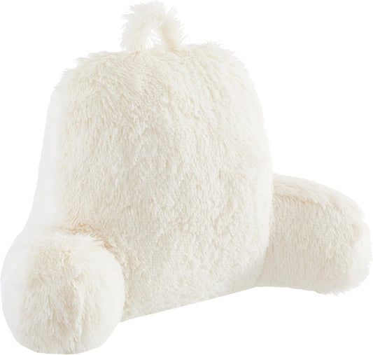 Urban Lifestyle Decorative and Supportive Backrest Reading Bed Pillow, Ultra Soft Long Hair Faux Fur Reverse to Mink Fabric, Ivory