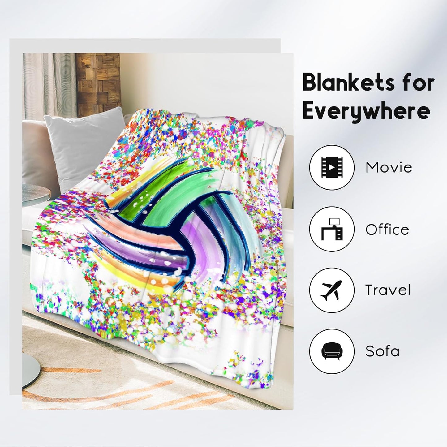 Volleyball Blanket Gifts - 60"x80" Sports Throw Blanket for Adults, Kids - Colorful Soft Plush Throws for Bed, Couch & Living Room
