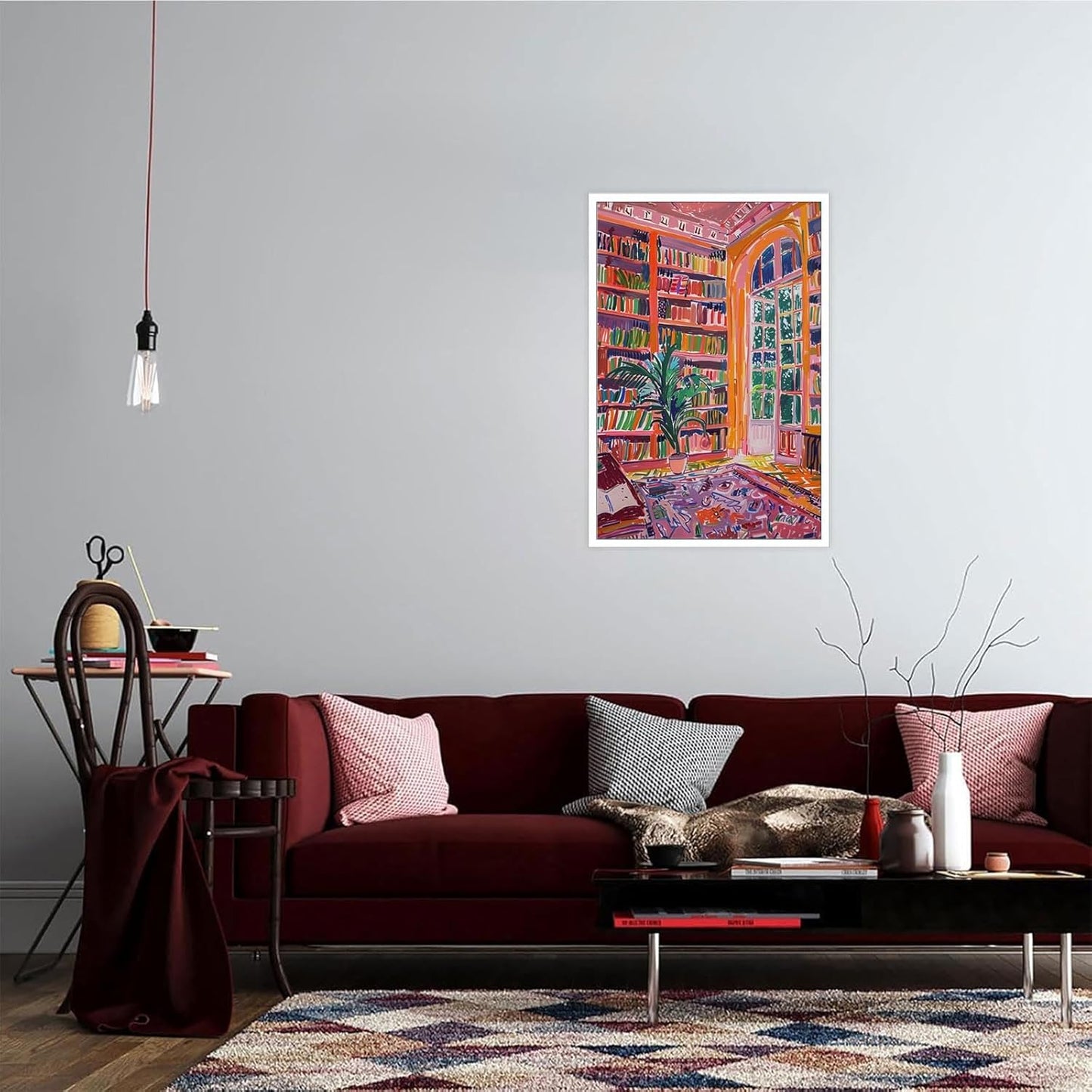 Vintage Pink Library Poster Retro Reading Book Canvas Wall Art Bookish Literary Artwork Famous Art Prints Painting For Home Bedroom Dorm Wall Decor 12x16in Unframed