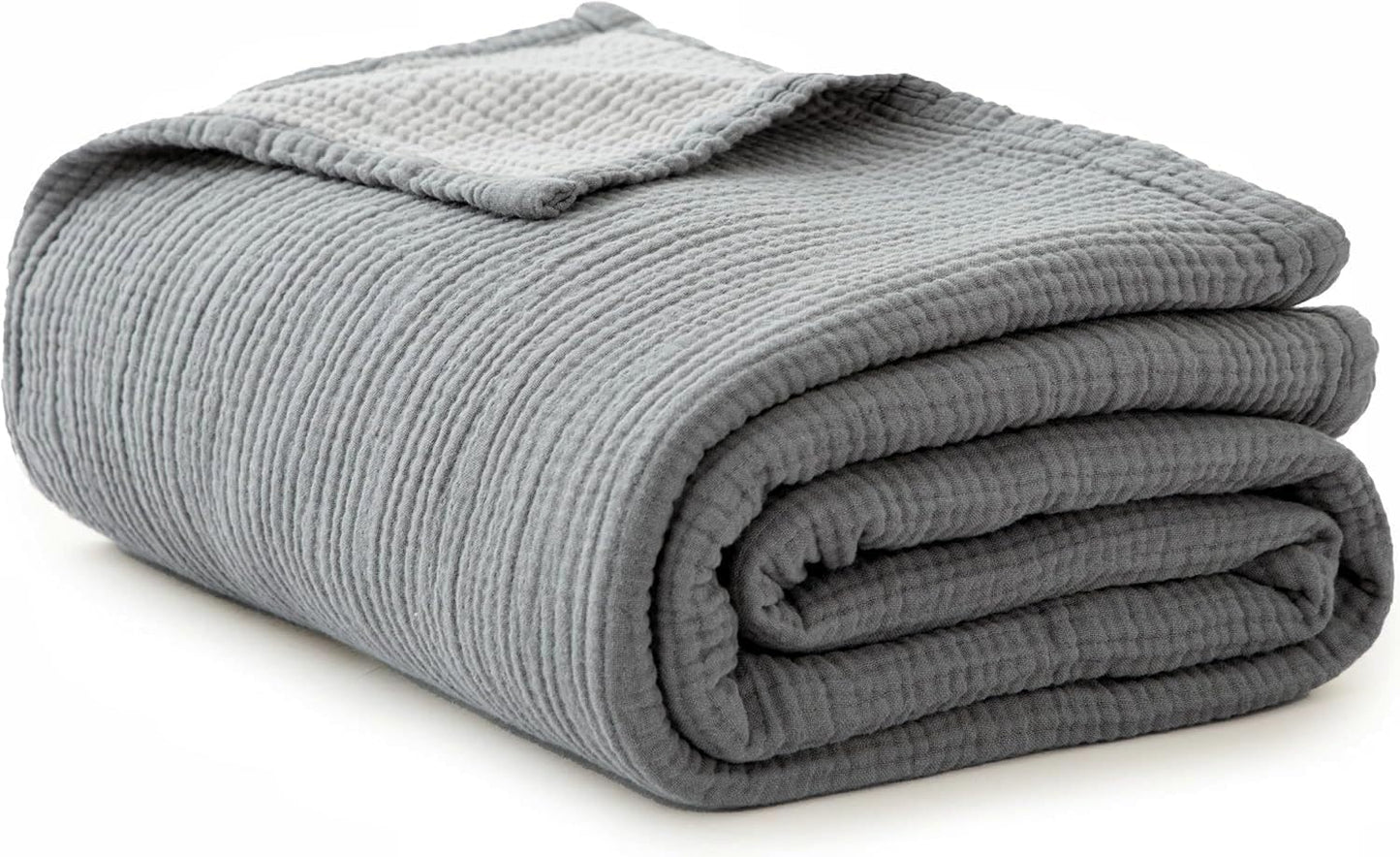 Simple&Opulence 100% Cotton Muslin Blanket King Size, Lightweight Breathable 4 Layering Gauze Blanket for Bed Couch Camping, Soft Bedspread Coverlet All-Season Use (Grey, 104" x 92")