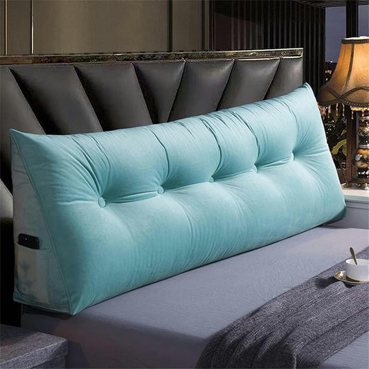 Queen Throw Pillow Triangular Headboard Back Position Support Reading Wedge Pillow Headboard Cushion Fits Recliner Bunk Bed with Removable Cove
