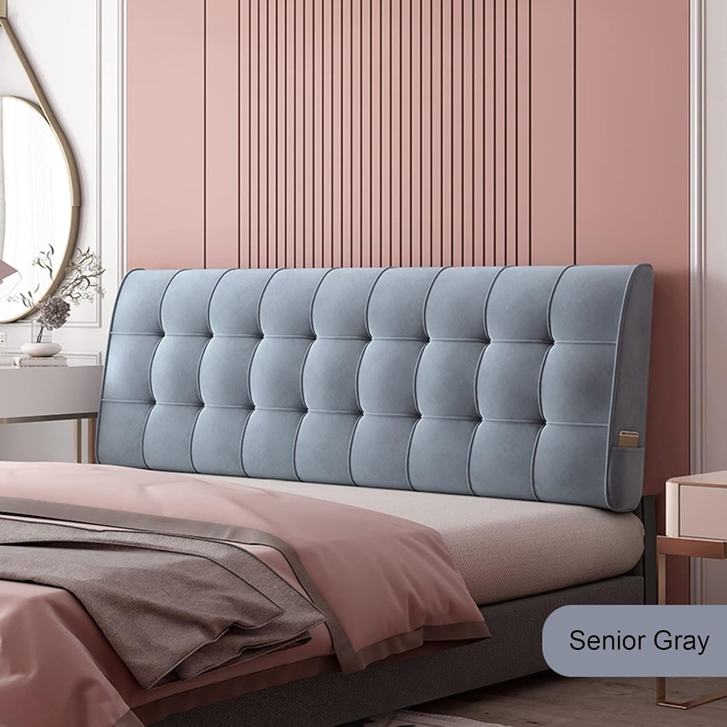 Headboard Bedside Cushion Dutch Velvet Reading Pillows Double Lumbar Back Support Pillow for Home Hotel 2 Colors (Color : Senior Gray-A Size : 200CMX60CMX6CM) (Senior Gray a)