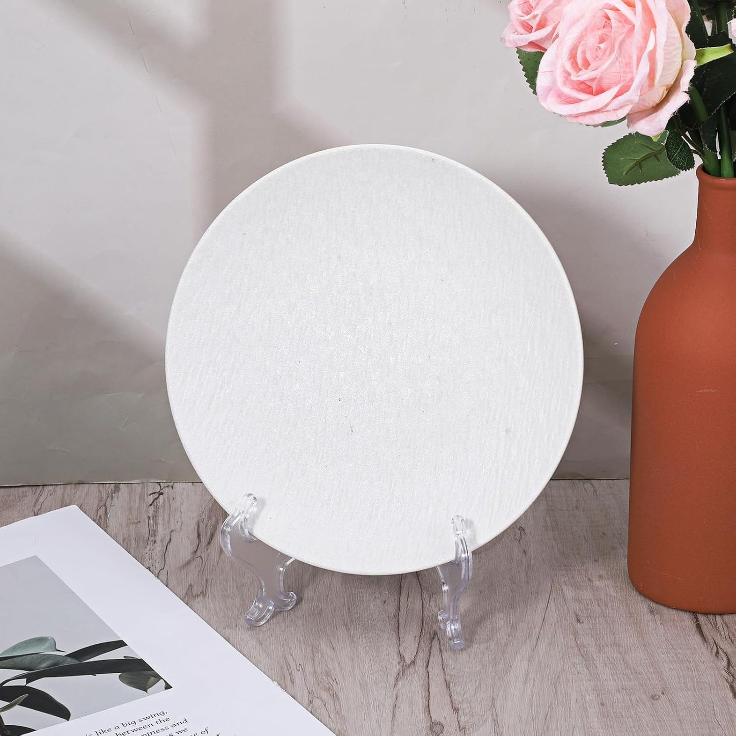 2Pcs 7" Clear Acrylic Display Stand/Plate Stands, Clear Folding Display Plate Holder Plate Holder Easel for Picture Photo Cards Book Home Decoration
