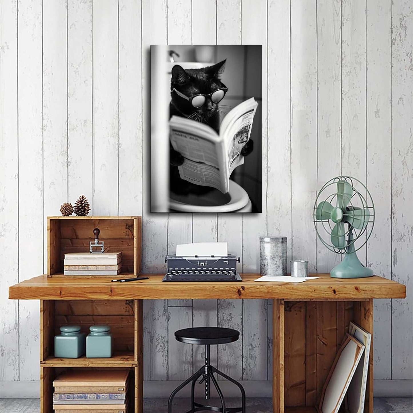 chenmjj Animal Cat Reading Newspaper in Toilet Print Poster Picture HD Print Poster Retro Painted Modern Home Bedroom Room Aesthetic Decoration Canvas Art (08x12inch Unframed)