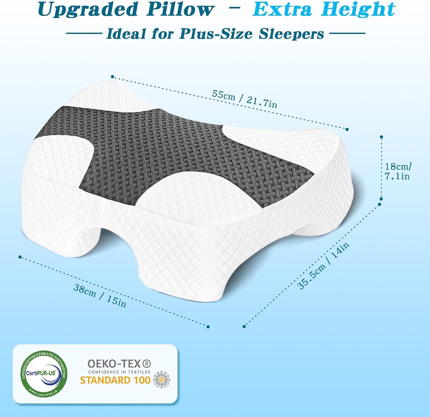Side Sleeper Pillow with Arm Hole, Upgraded Height Arm Pillow for Larger Frames, Shoulder Relief System, Premium Memory Foam, Suitable for Side, Back and Stomach Sleepers - Grey