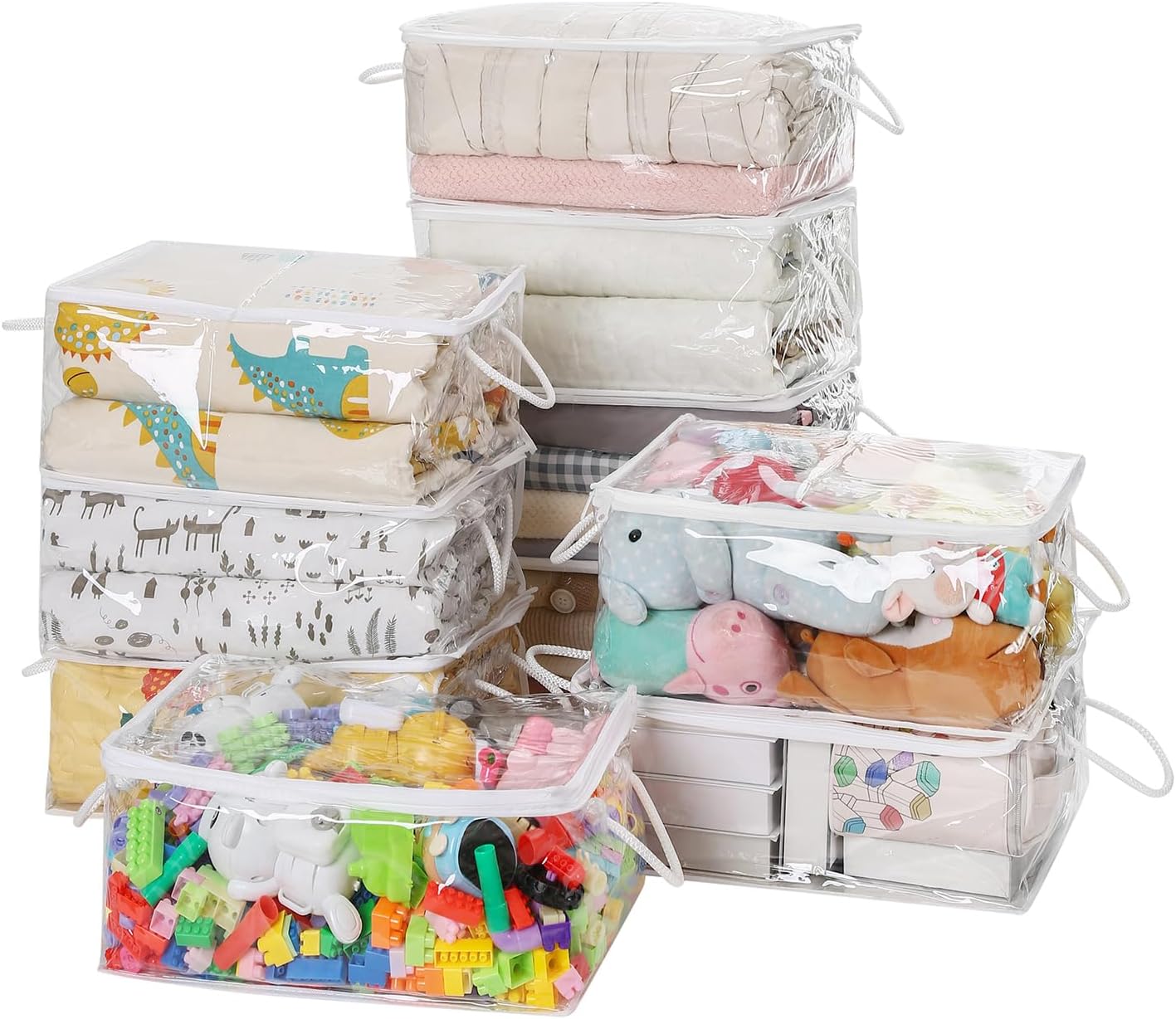 10 PCS Clear Zippered Storage Bags with Handle,Sweater Storage with Zipper,Foldable Closet Organizer Bed Sheet Organizer,Cube Plastic Organizer,Bag,Bin for Clothes,Towel-15.7 * 11.8 * 7.9