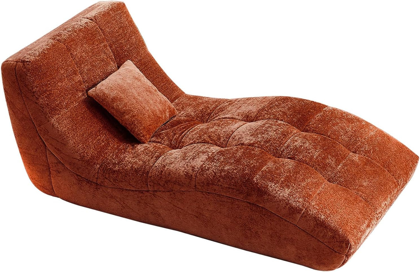 Chaise Lounge Chair with Curved Back, Modern Upholstered Recliner Sofa, Tufted Accent Lounger Comfortable Lazy Chair for Bedroom, Apartment (Orange)