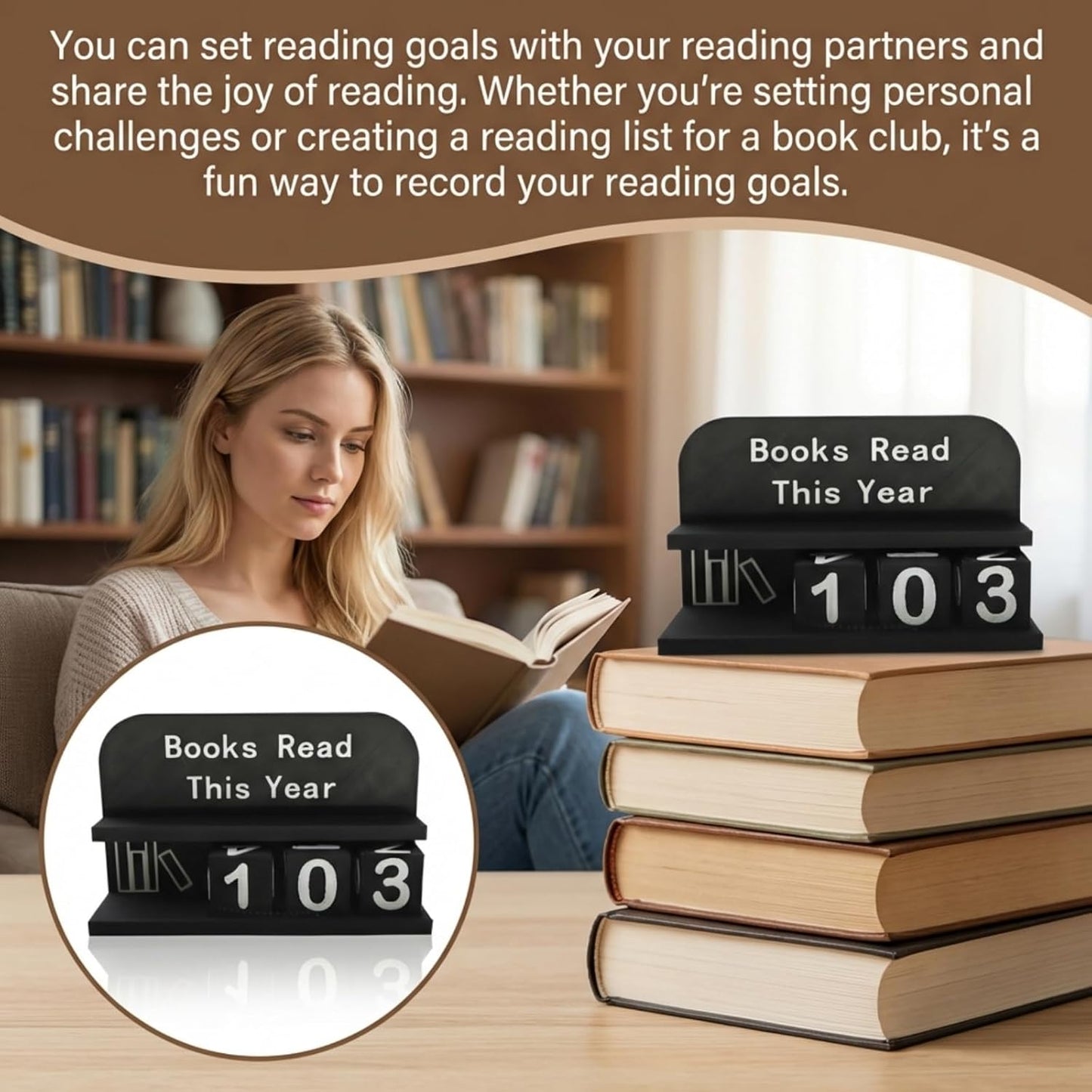 Books Read This Year Counter，3D Printed Book Counter，Book counters are Used to Decorate Bookshelves and desks, displaying Reading Goals, Reading Challenge Gifts, and Presents for Readers