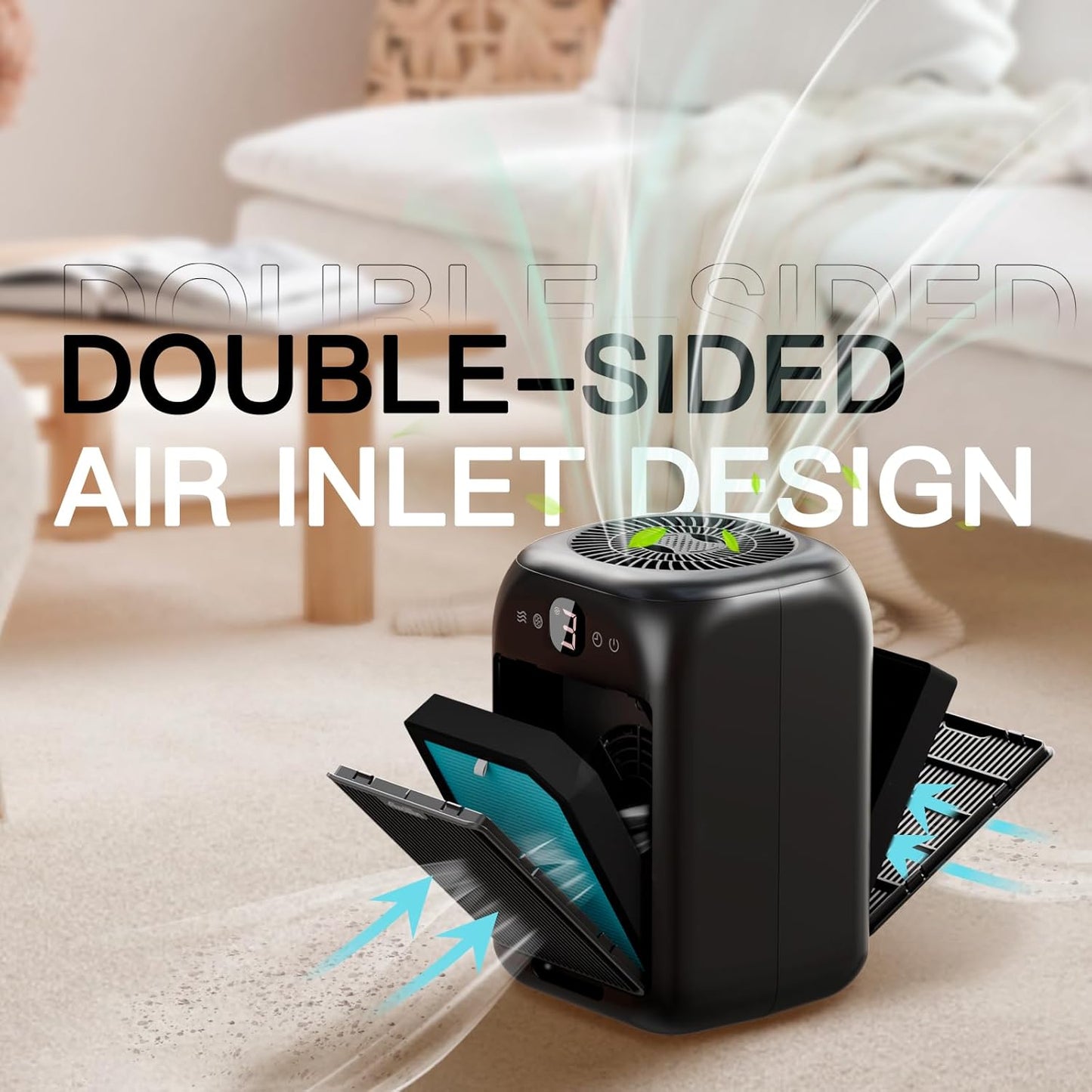2-Pack Air Purifiers for Home Large Room Up to 908 Sq Ft Each One, HEPA Air Purifiers for Bedroom with Aromatherapy, HEPA Filter for Smoke, Pet Dander, 99.9% of 0.1 Microns Particles Black