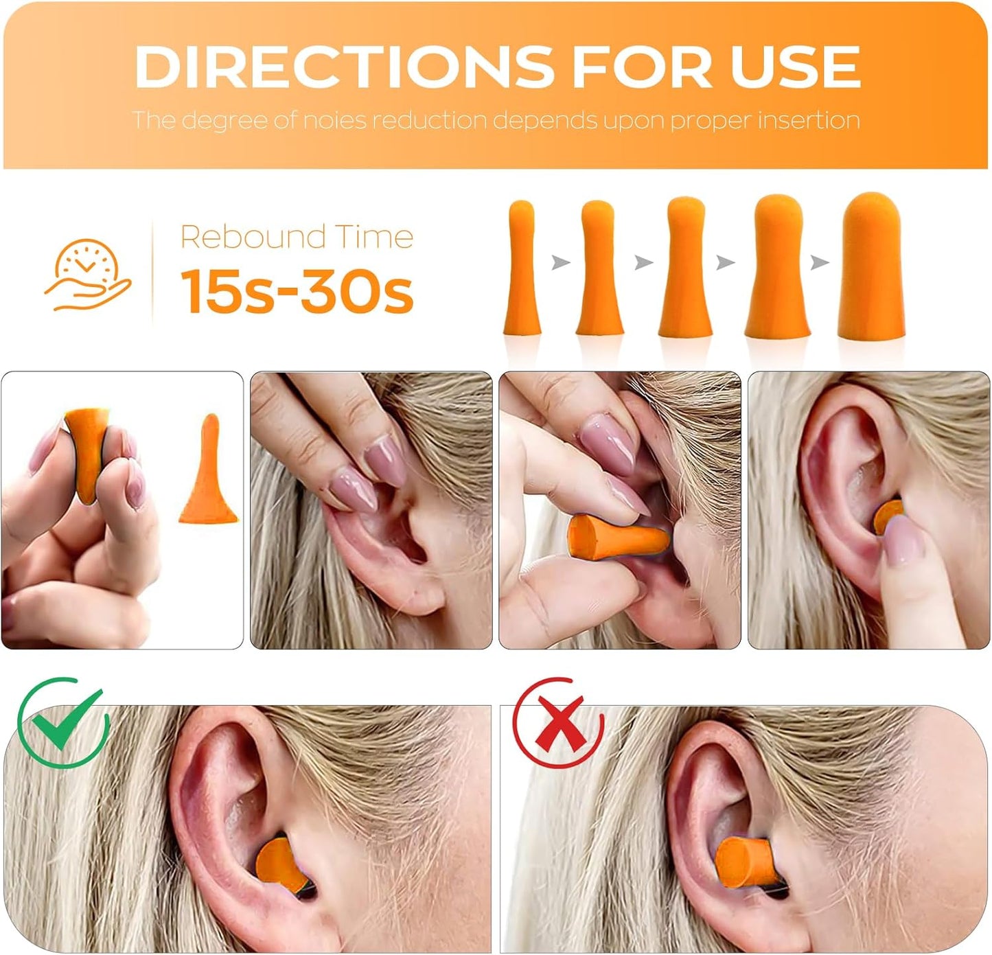 10Pairs Foam Earplugs, Noise Cancelling Ear Plugs for Sleeping Hearing Protection for Shooting Range, Work, Travel,Concert Orange
