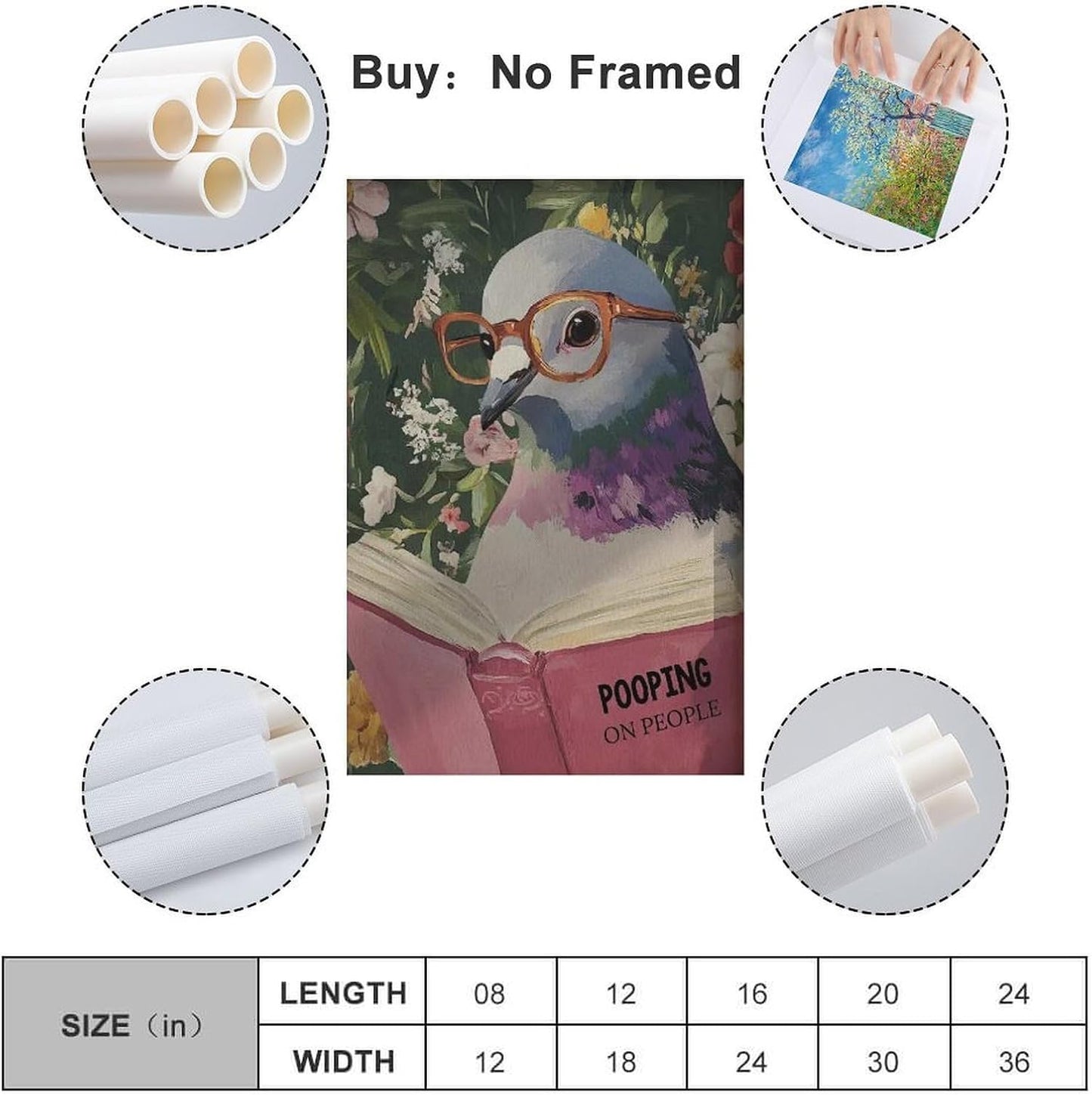 Humorous Pigeon Reading Bathroom Art Print Quirky Home Decor for Wall, Cheeky Animal Poster 12x18inch(30x45cm) Unframe-style-17